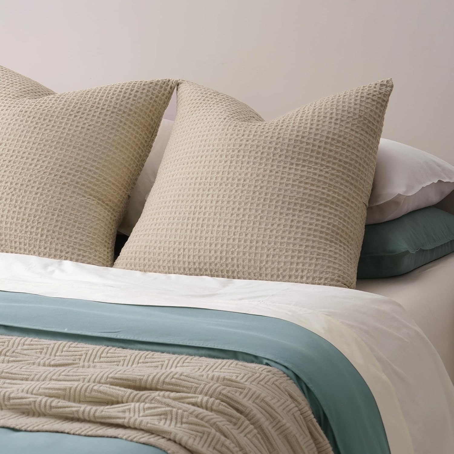 Phf Ultra Soft Waffle Weave Euro Shams Pillow Covers, No Filling, 2 Pack 26" x 26" Bed Cushion Covers, Breathable & Skin-Friendly Bed Pillo…