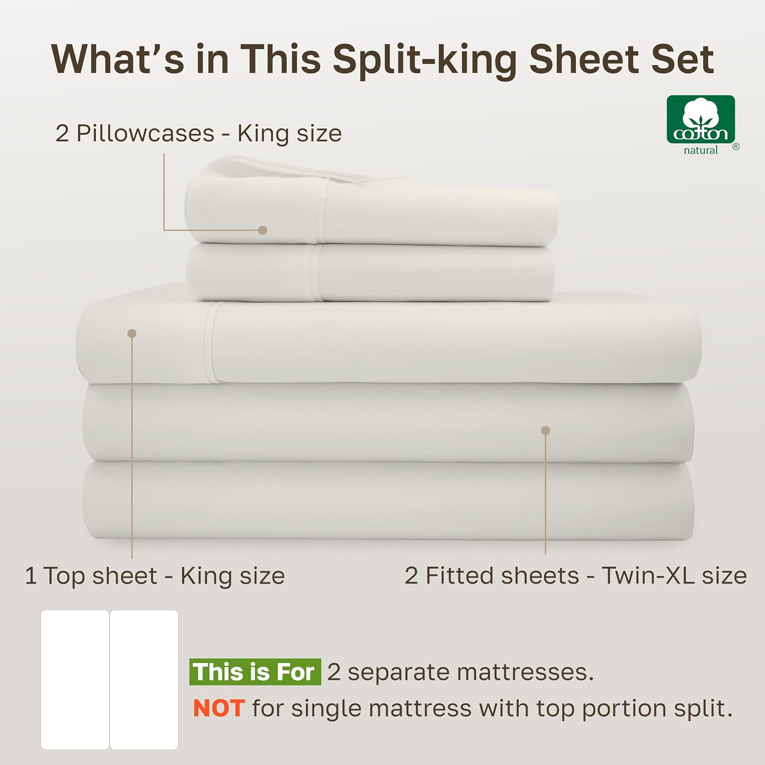 CaliforniaDesignDen CALIFORNIA DESIGN DEN Soft 100% Cotton Split King Sheet Set, 400 Thread Count Good Housekeeping Award Winner, Silky Sat…