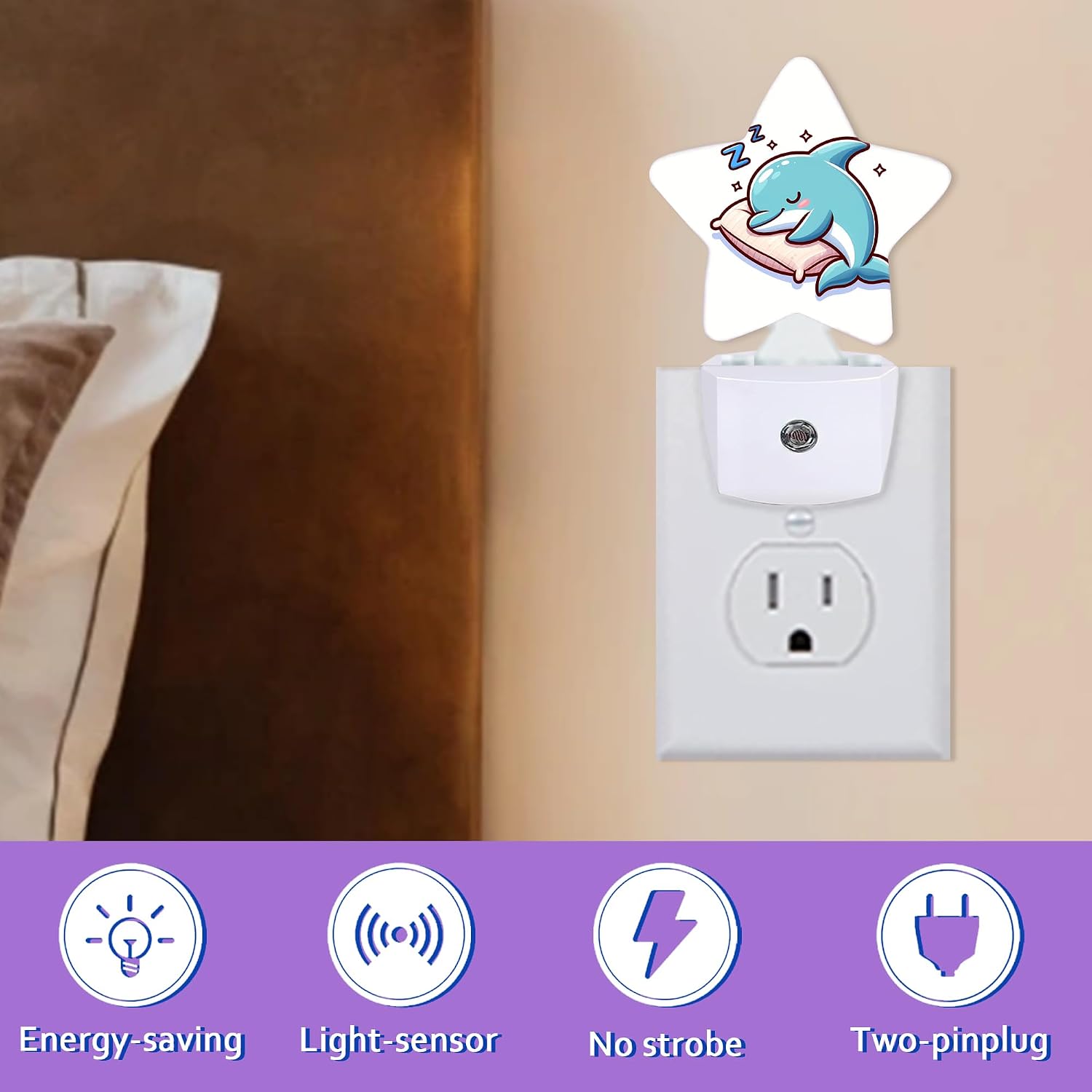 Sleeping Dolphin Night Lights Plug Into Wall Decorative, Cute Animal Sleep Friendly Lamp, Energy Efficient Dusk-to-Dawn Sensor Nightlights…