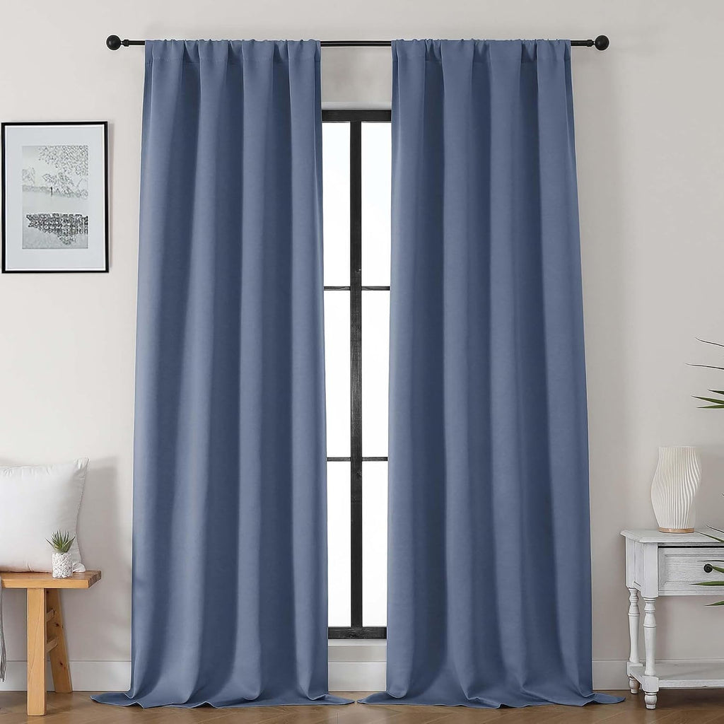 Gwine Denim Blue Blackout Curtains for Bedroom 96 Inch Length, Room Darkening Energy Saving Black Out Curtains for Living Room, Window…