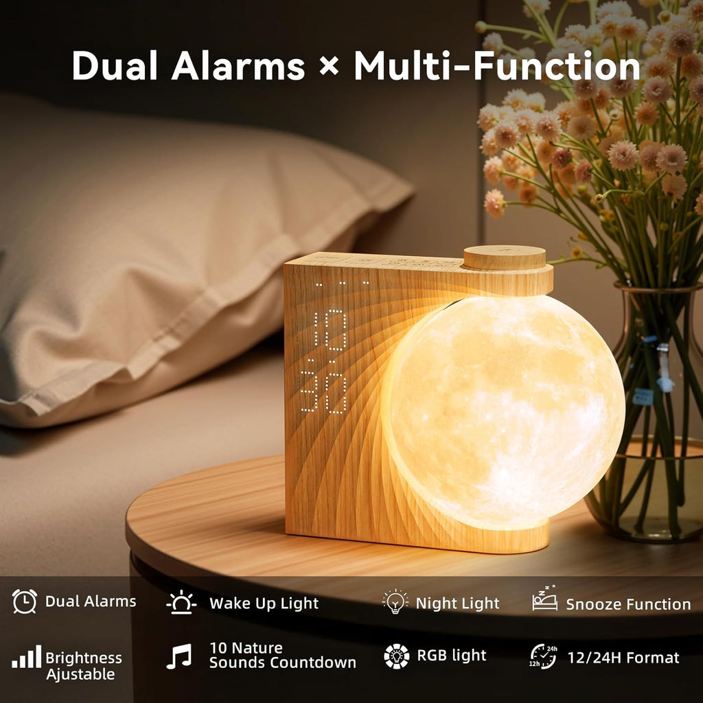 Sunrise Alarm Clocks for Heavy Sleepers, Night Lamp Clocks for Bedrooms with Moon Light,10 Light Effects,30/60/90 Timer,10 Sleep Nature…