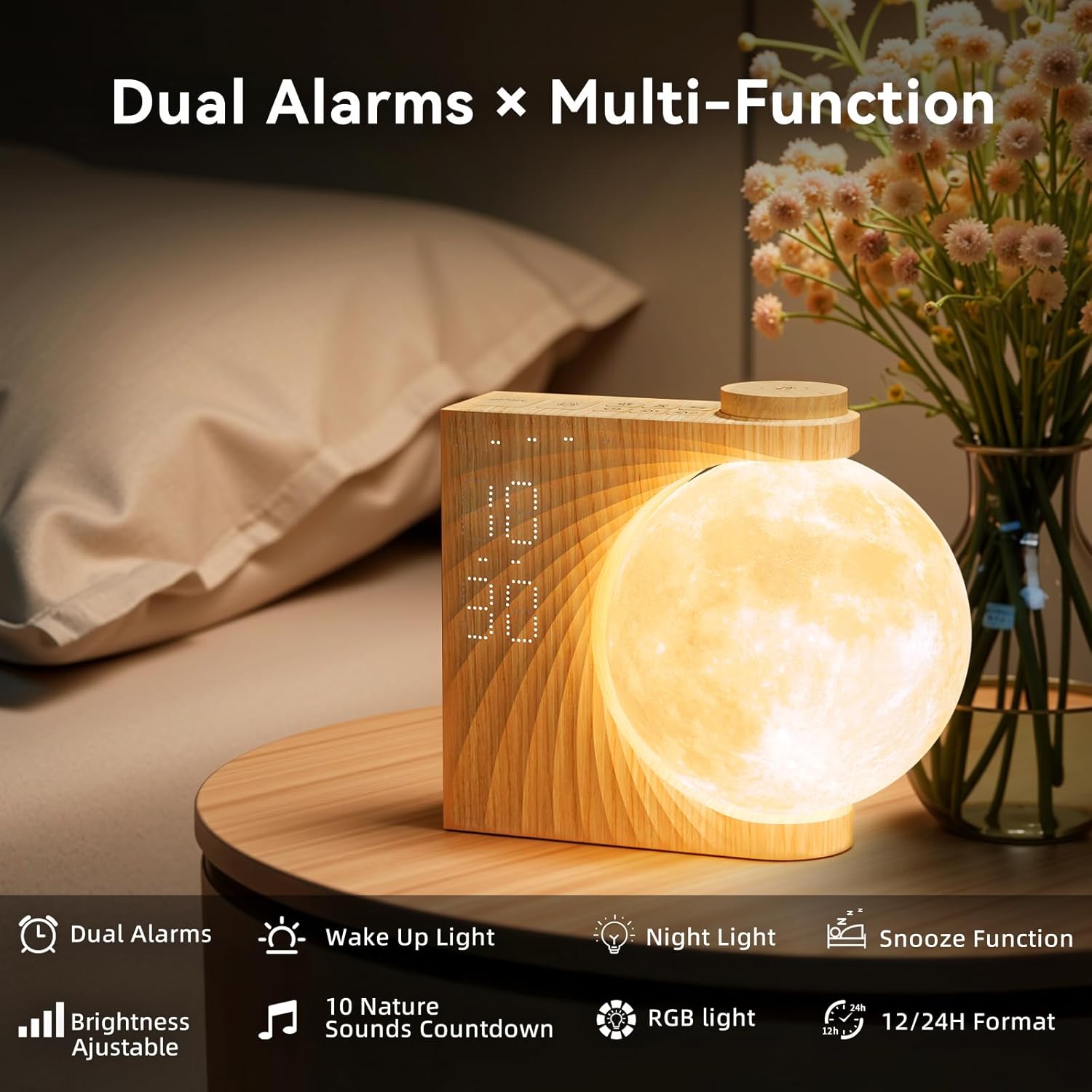 Sunrise Alarm Clocks for Heavy Sleepers, Night Lamp Clocks for Bedrooms with Moon Light,10 Light Effects,30/60/90 Timer,10 Sleep Nature…