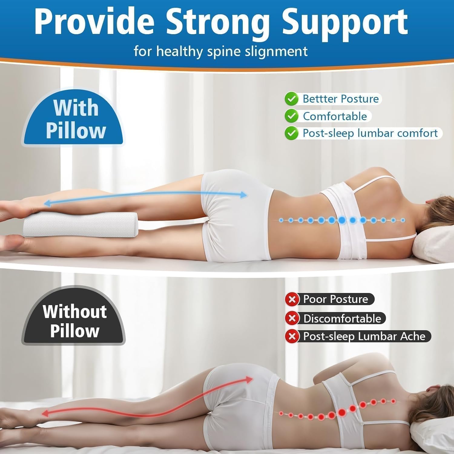 SweetSlubr SweetSlubr Knee Pillow for Side Sleepers, Half Moon Memory Foam Bolster Pillow for Legs, Ergonomic Design Wedge Elevation…