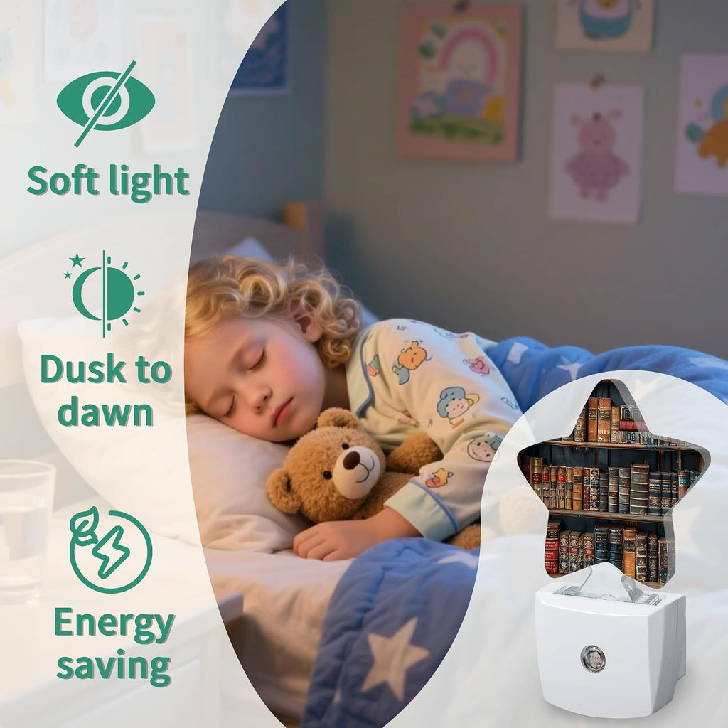 Vintage Books Plug in Star Night Light, Night Light with Sensor for Kids Nursery Bedroom, Decorative Soft Glow Lamp for Hallway Bathroom…
