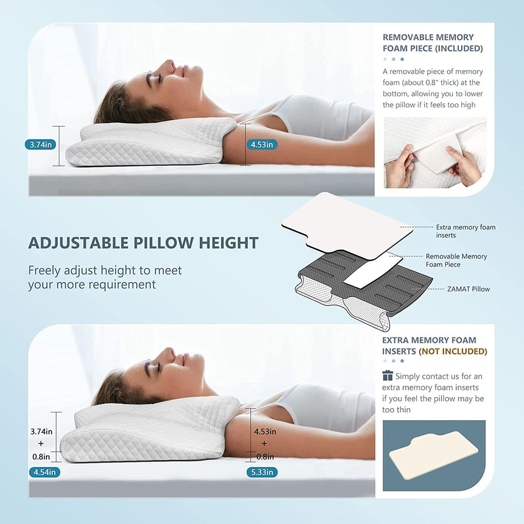 Zamat Adjustable Cervical Memory Foam Pillow, Odorless Neck Pillows for, Orthopedic Pillows for Sleeping with Cooling Pillowcase, Bed Supp…