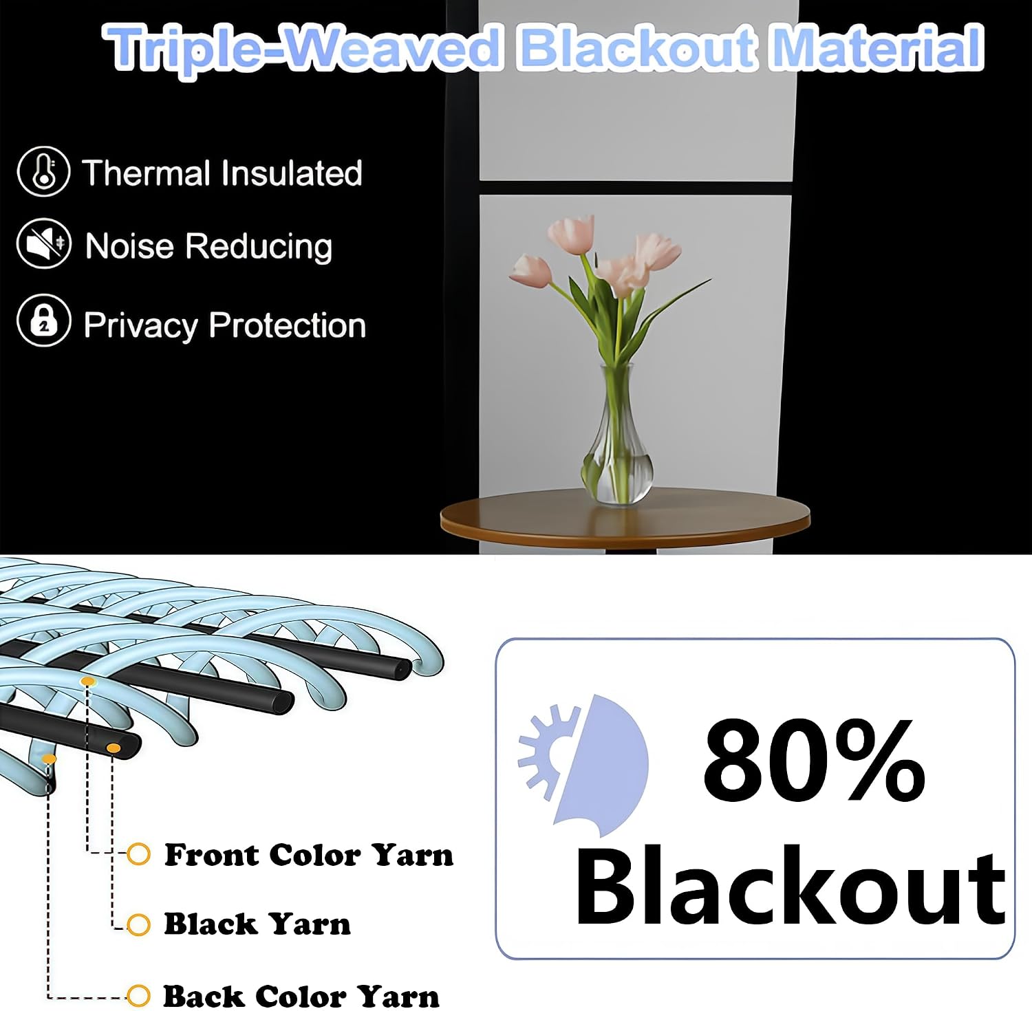 Simplebrand Ava Grey Blackout Curtains for Bedroom 63 Inch Length 2 Panels Set, Solid Thermal Insulated Energy Saving Rod Pocket Window Tre…