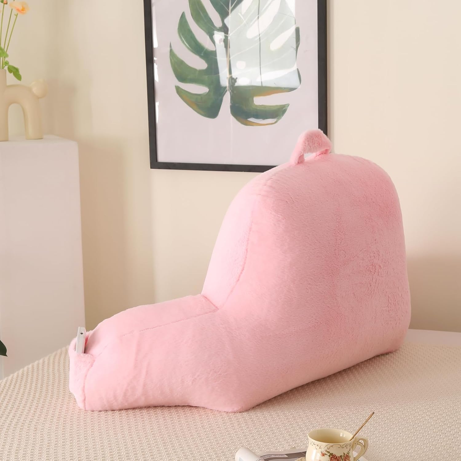 Pajeo Large Plush Backrest Pillow for Sitting in Bed, Faux Fur Sitting Pillow with Support Arms, Oeko-TEX Certified Aesthetic Lounging Pillow…
