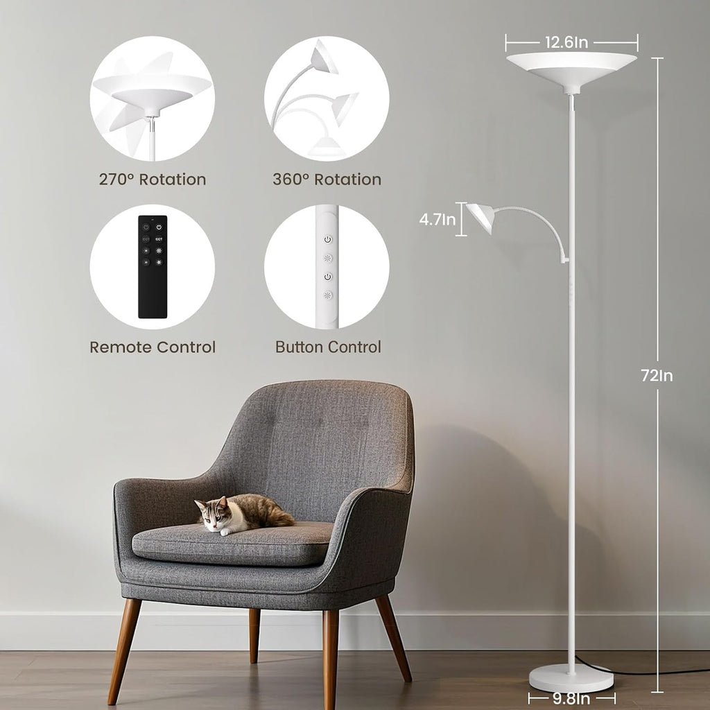 SIBRILLE Upgraded 2-Light Torchiere Floor Lamp - 34W Color Changing Standing Lamp with Remote, Rotatable Floor Reading Light, Modern…