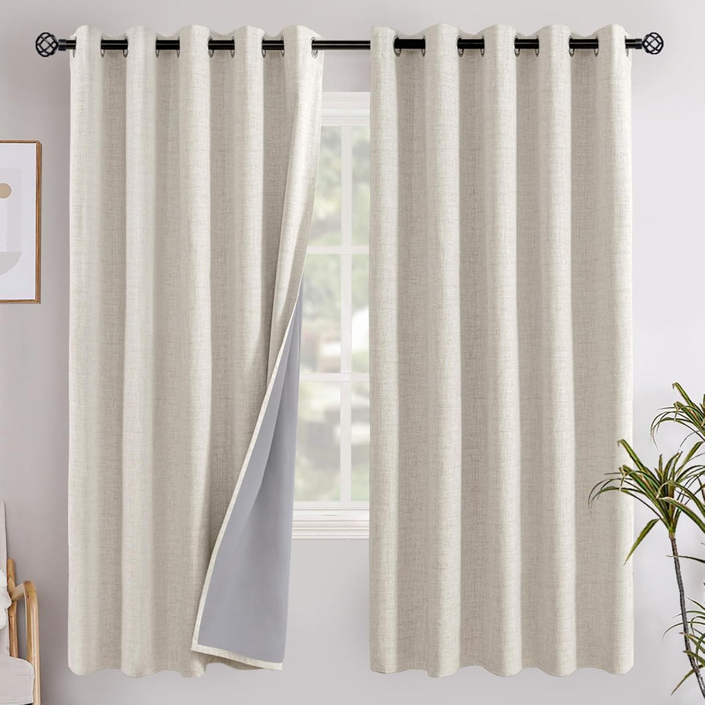 YoungsTex Linen Blackout Curtains 63 Inch Length for Bedroom, Extra Wide Full Light Blocking Window Drapes with Grommet Thermal Insulated f…