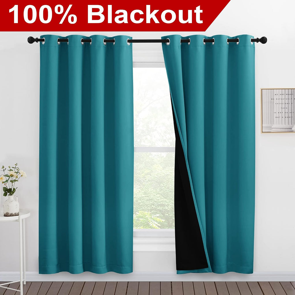 Nicetown 100% Blackout Window Curtain Panels, Full Light Blocking Drapes with Black Liner for Nursery, 78-inch Drop Thermal Insulated Drape…