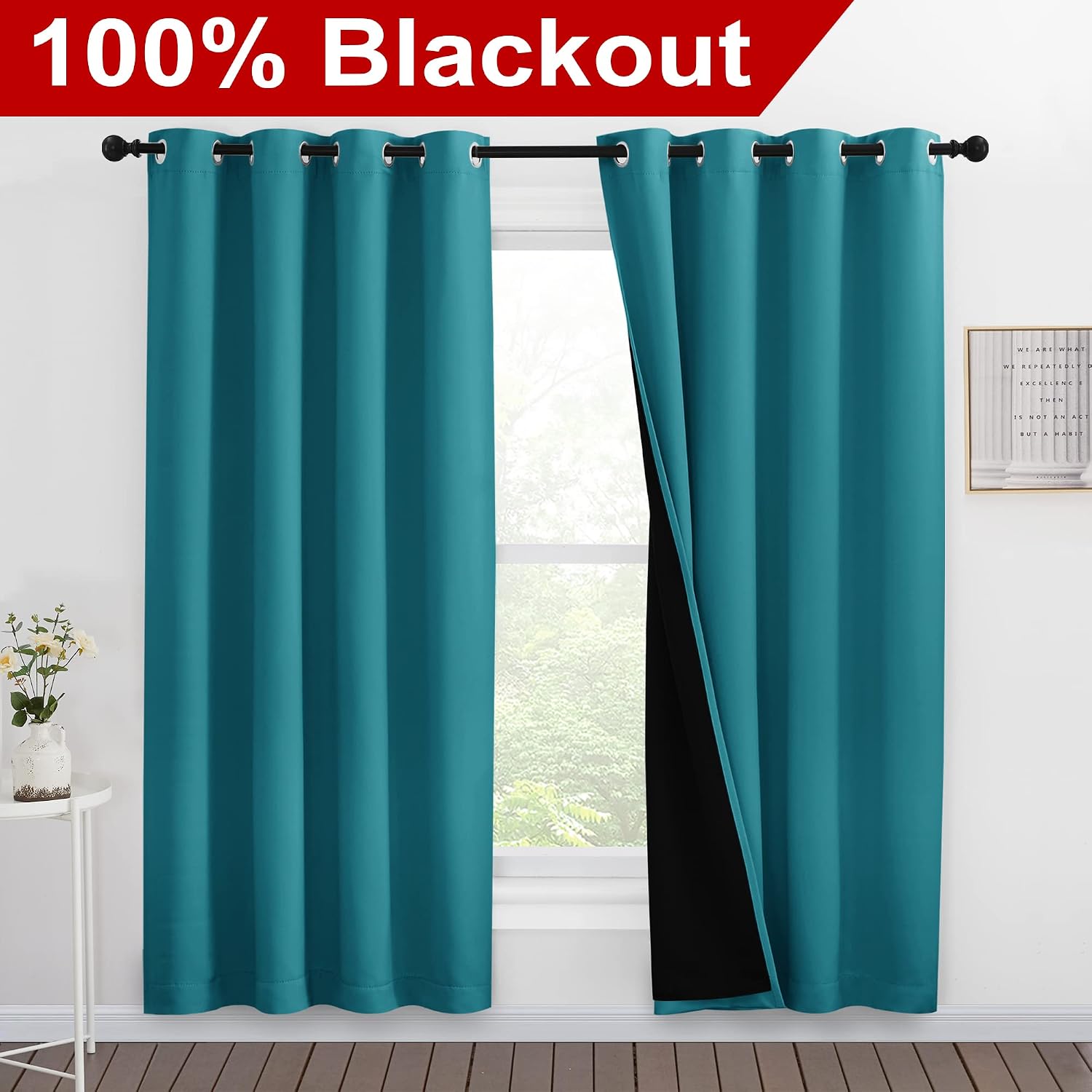 Nicetown 100% Blackout Window Curtain Panels, Full Light Blocking Drapes with Black Liner for Nursery, 78-inch Drop Thermal Insulated Drape…
