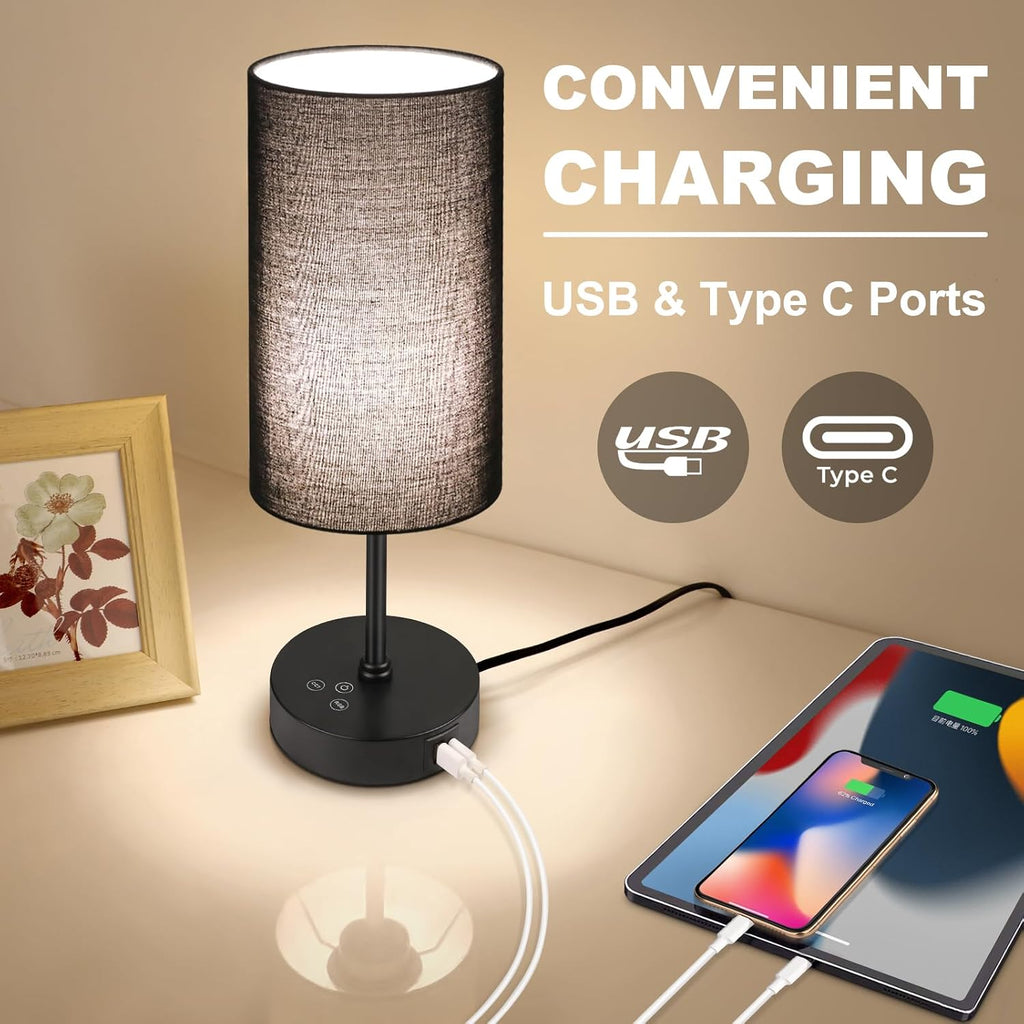 Unicozin Table Lamp for Bedroom, 3 Color Temperatures, 7 RGB Colors, Adjustable Brightness, Dual USB Charging Ports, Ambience Nightstand…