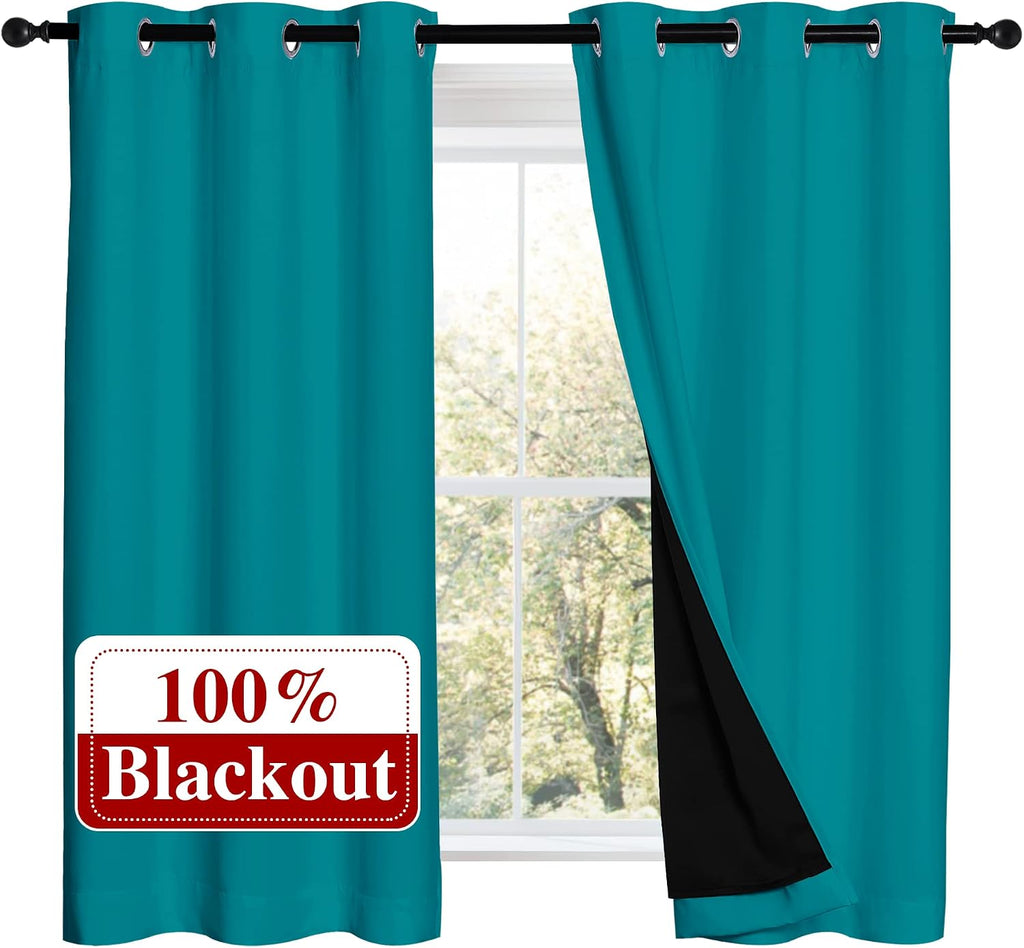 Nicetown 100% Blackout Curtains 54 inches Long, Double-Deck Completely Blackout Window Treatment Thermal Insulated Lined Drapes for Small W…