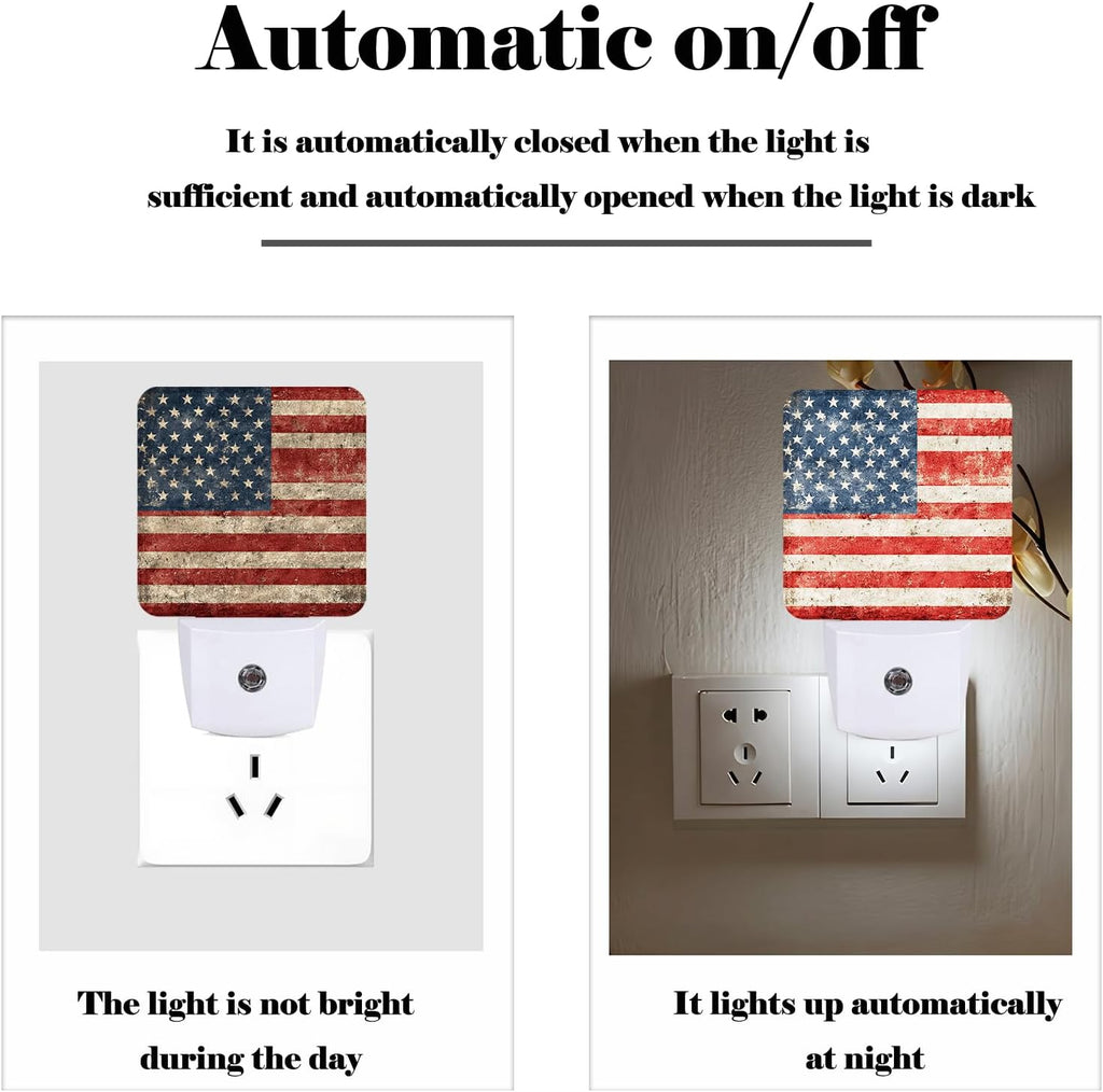 American Flag Night Light, Plug Into Wall for Boys Girls Bedroom Decorative Square Night Light Lamp 0.5w Sleep Friendly