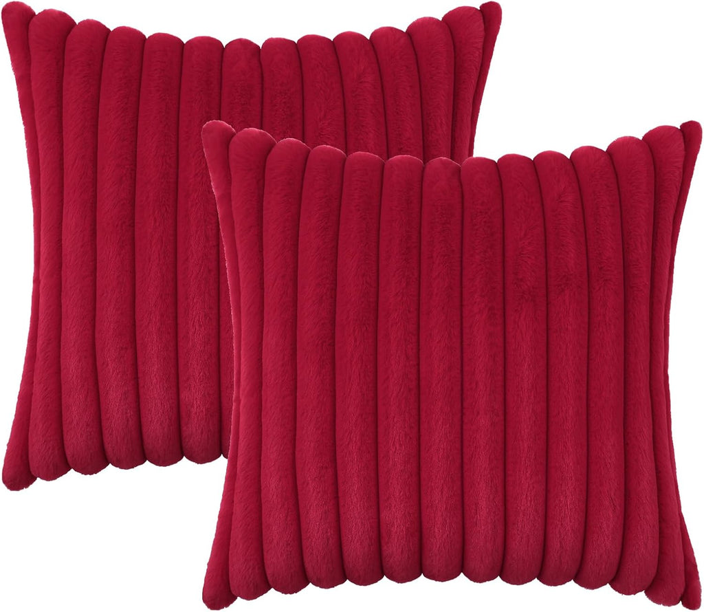 decorUhome Cozy Faux Fur Throw Pillow Covers 22x22 Set of 2 Decorative Soft Plush Striped Modern Farmhouse Boho Couch Euro Sham Pillow Case…