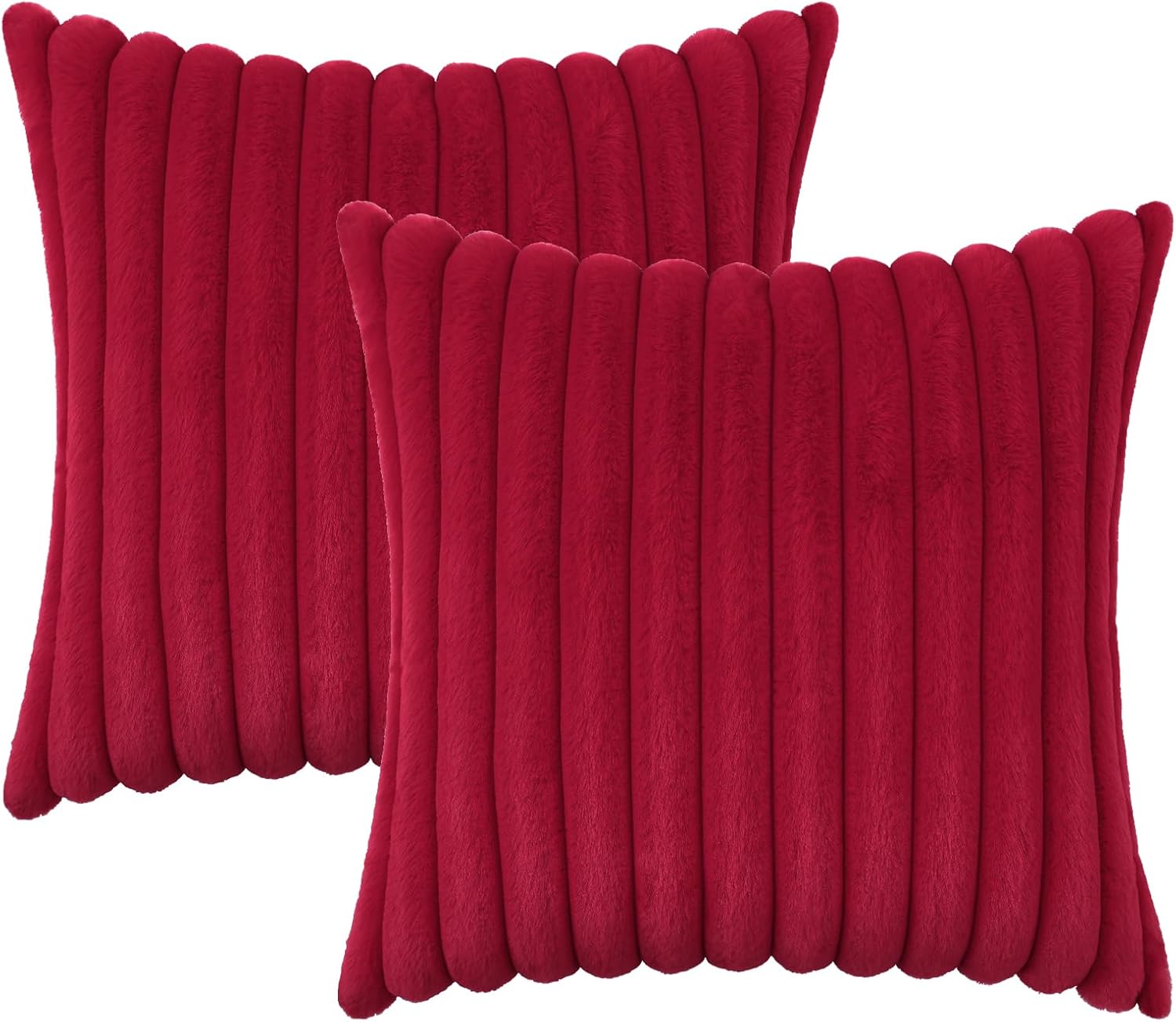 decorUhome Cozy Faux Fur Throw Pillow Covers 22x22 Set of 2 Decorative Soft Plush Striped Modern Farmhouse Boho Couch Euro Sham Pillow Case…