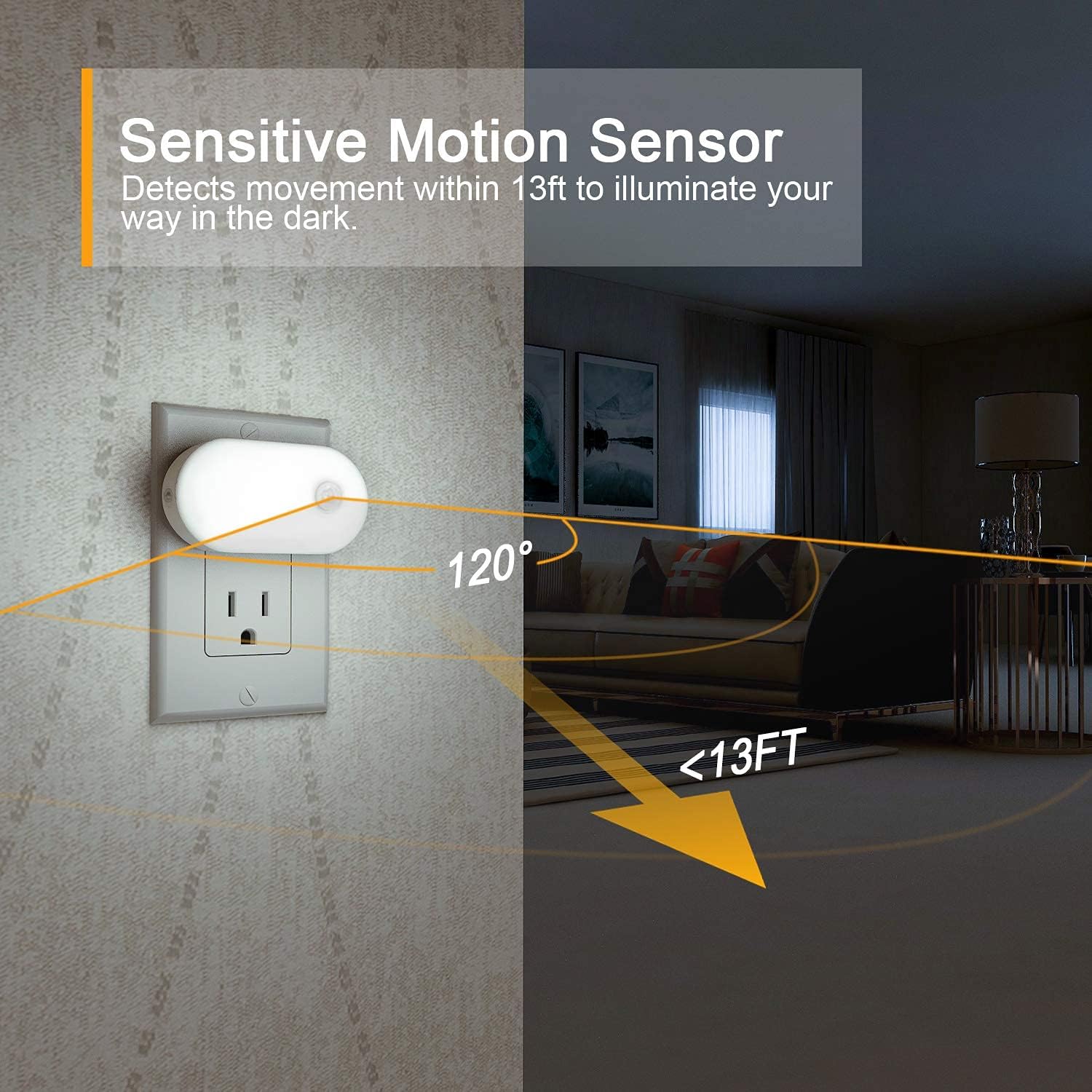 Lyridz 120LM Ultra Bright Plug-in Motion Sensor Night Light, Stepless Dimmable LED Nightlight, Always-On and Auto-Off, for Hallway…
