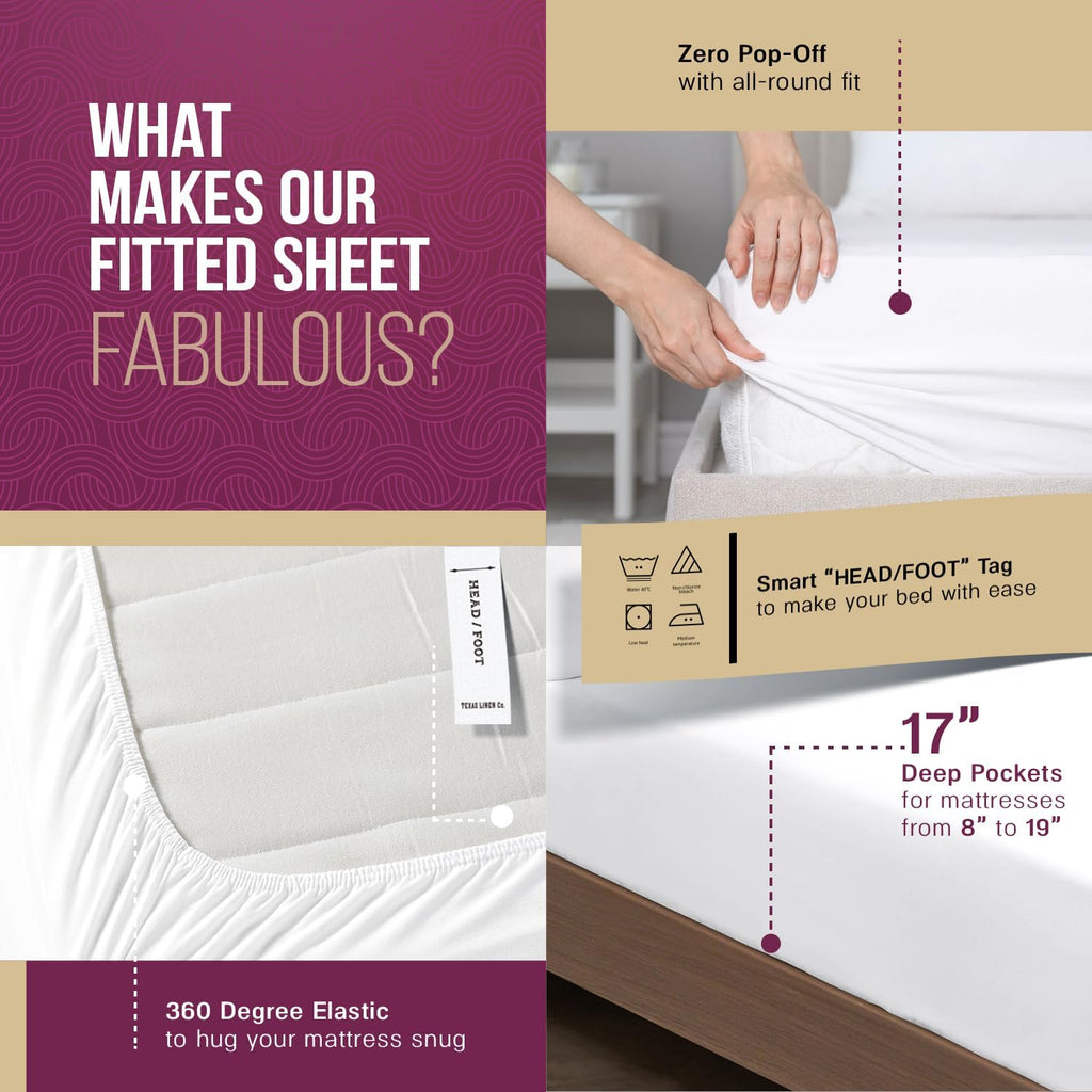TEXAS LINEN CO. 100% Egyptian Cotton Queen Sheets Set - Luxury 1200 Series Star Sleepin' Collection Egyptian Cotton Sheets Queen Size (4…