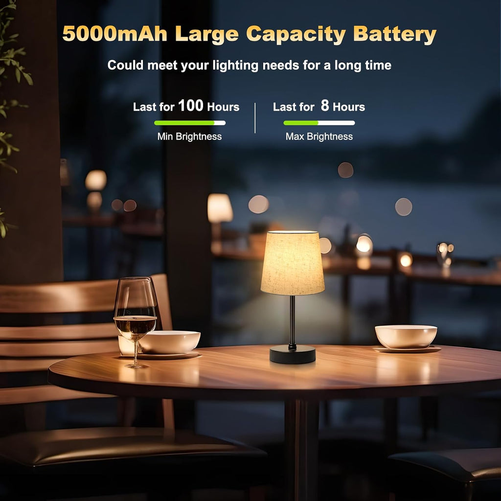 Wowag Small Cordless Table Lamp,5000mAh Rechargeable Battery Operated Desk Lamp,3 Colors & 7 RGB Stepless Dimmable, Portable Touch Fabric…