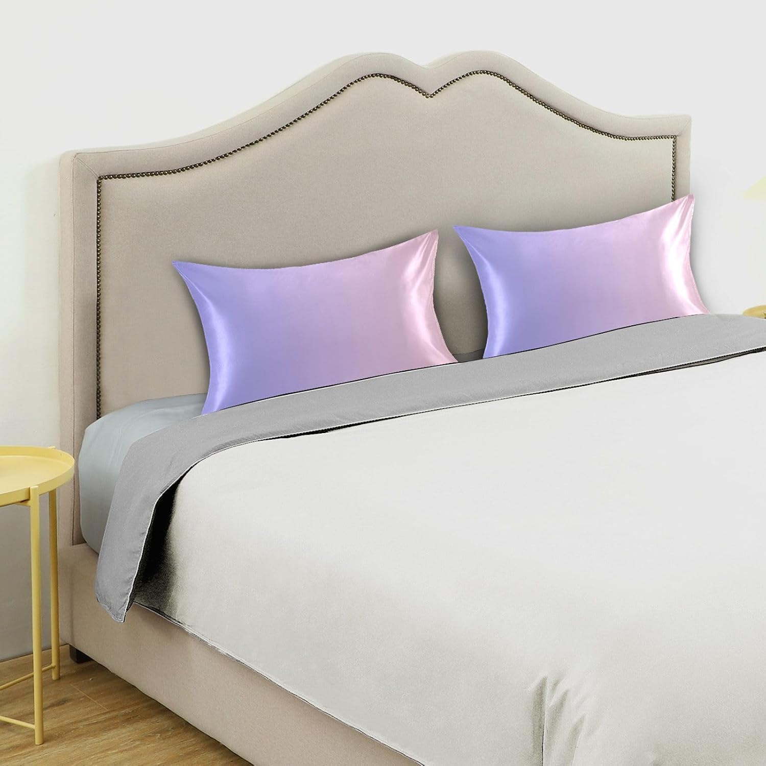 Purple Pink Gradient Color Pillow Covers Silk Pillowcase for Hair and Skin Soft Smooth Cooling Satin Pillowcase Standard Size Pillow Case…