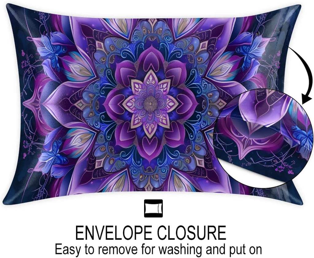 Satin Silk Pillowcase for Hair and Skin Ethnic Mandala Pillow Cases Standard Size Soft Silk Pillow Case with Envelope Closure Print Satin…