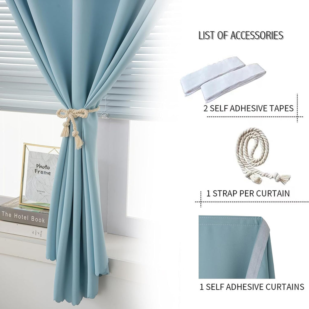 Instant Blackout Window Curtain with Reusable Adhesive, Thermal Insulated Fabric for RV Camper Small Windows, 71" W x 72" L, Lake Blue, 1…