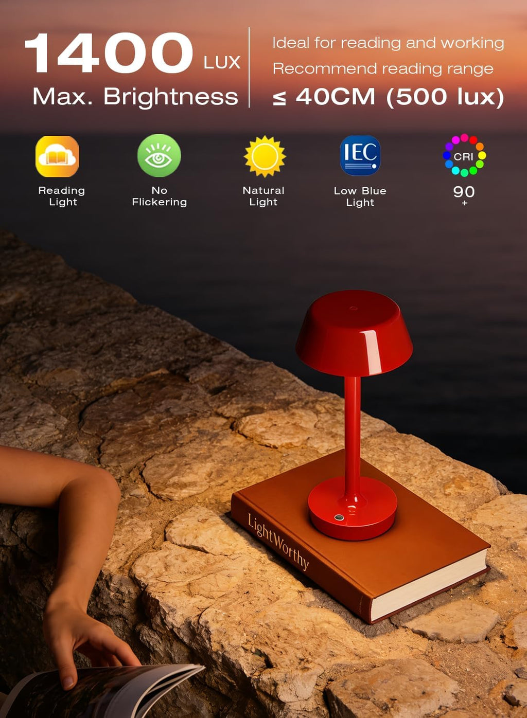 Cordless Rechargeable Table Lamp with Power Charger, Portable LED Desk Lamp,5000mAh Battery Operated,2700K-5700K Tunable, Stepless Touch…