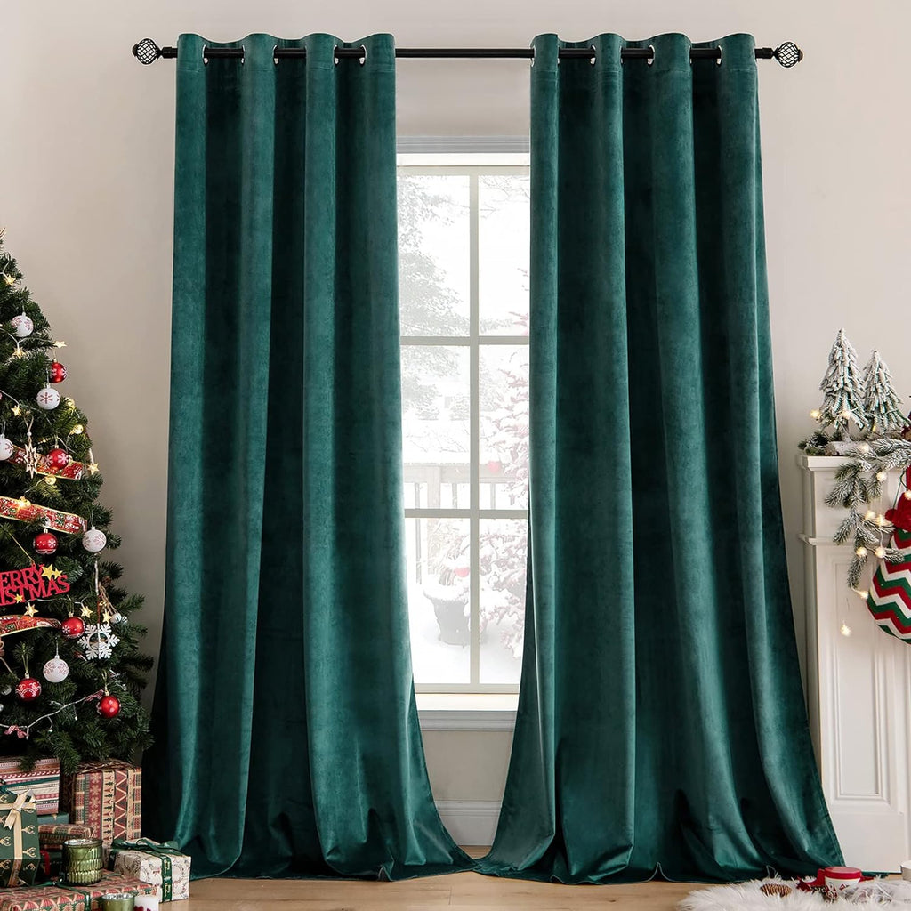 MIULEE Christmas Dark Green Velvet Curtains Room Darkening Blackout Solid Emerald Curtain Thermal Insulated Soundproof…
