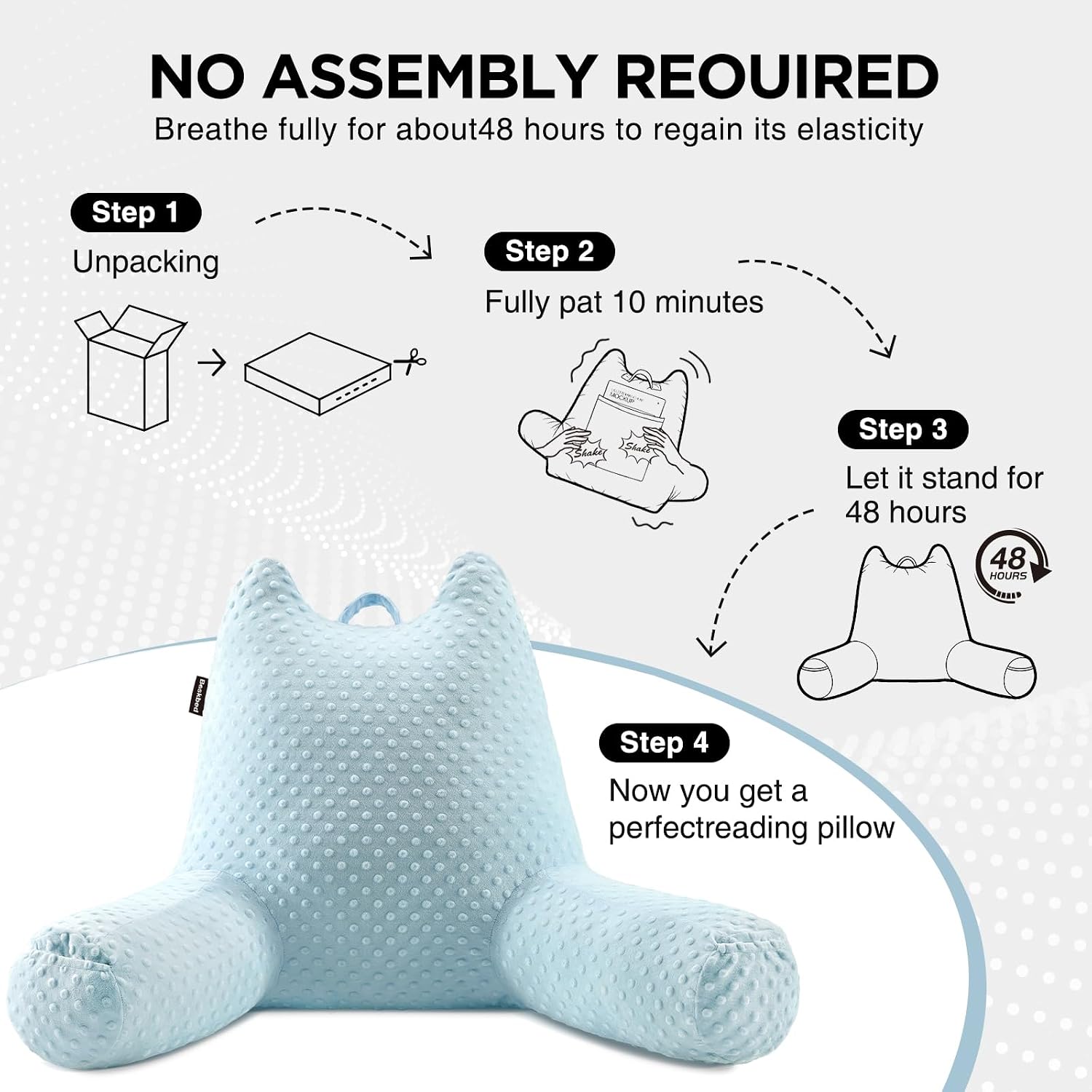 Reading Pillow for Kids Sitting in Bed Couch Adult, Back Pillow for Bed Sitting Up, Back-Rest Support Cushion with Pockets and Arms…