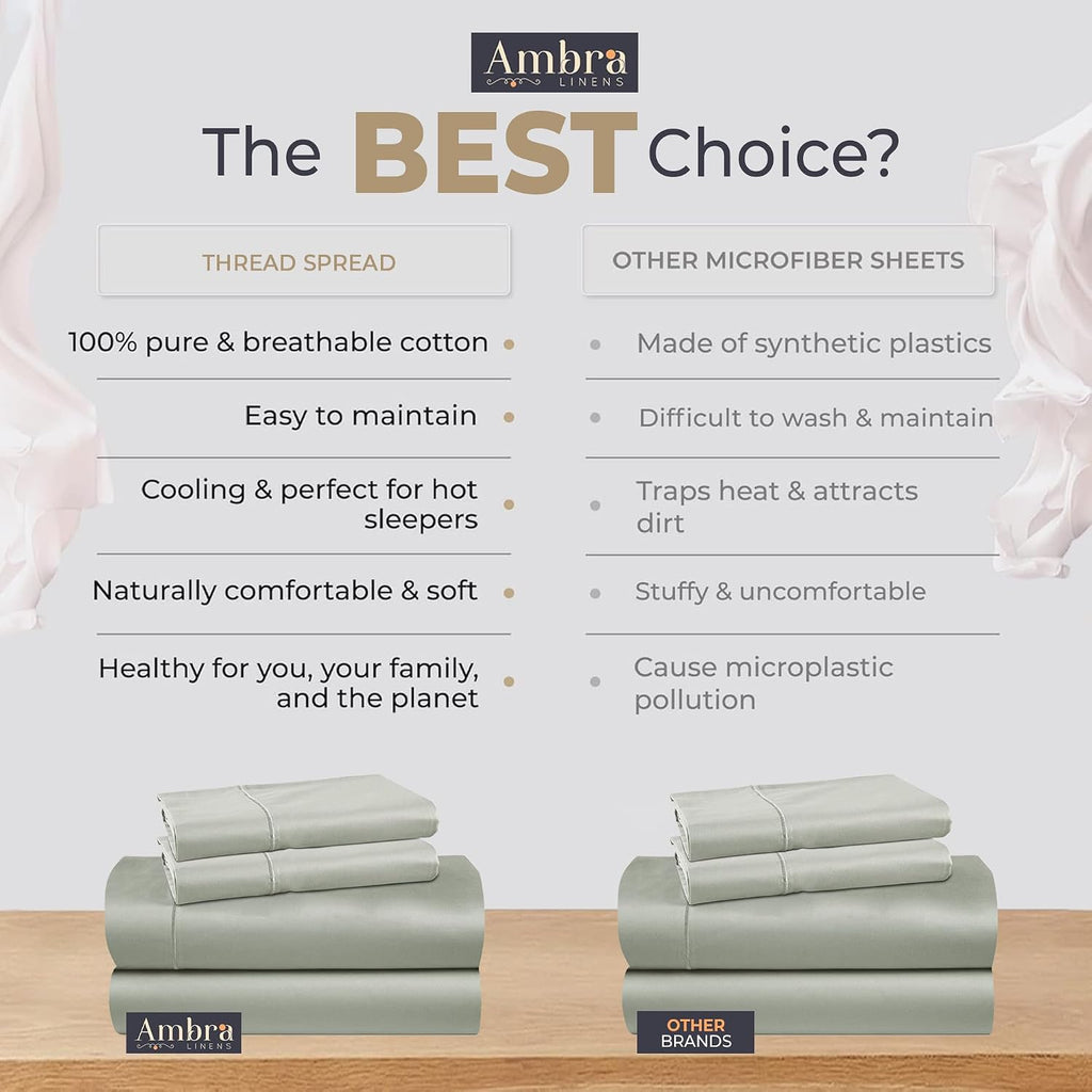 Ambra Linens 100% Organic Cotton Sheets King Size - 4 PC Organic King Size Sheets Set - Soft, Comfy, Breathable & Cooling - 16” Deep Pocket…