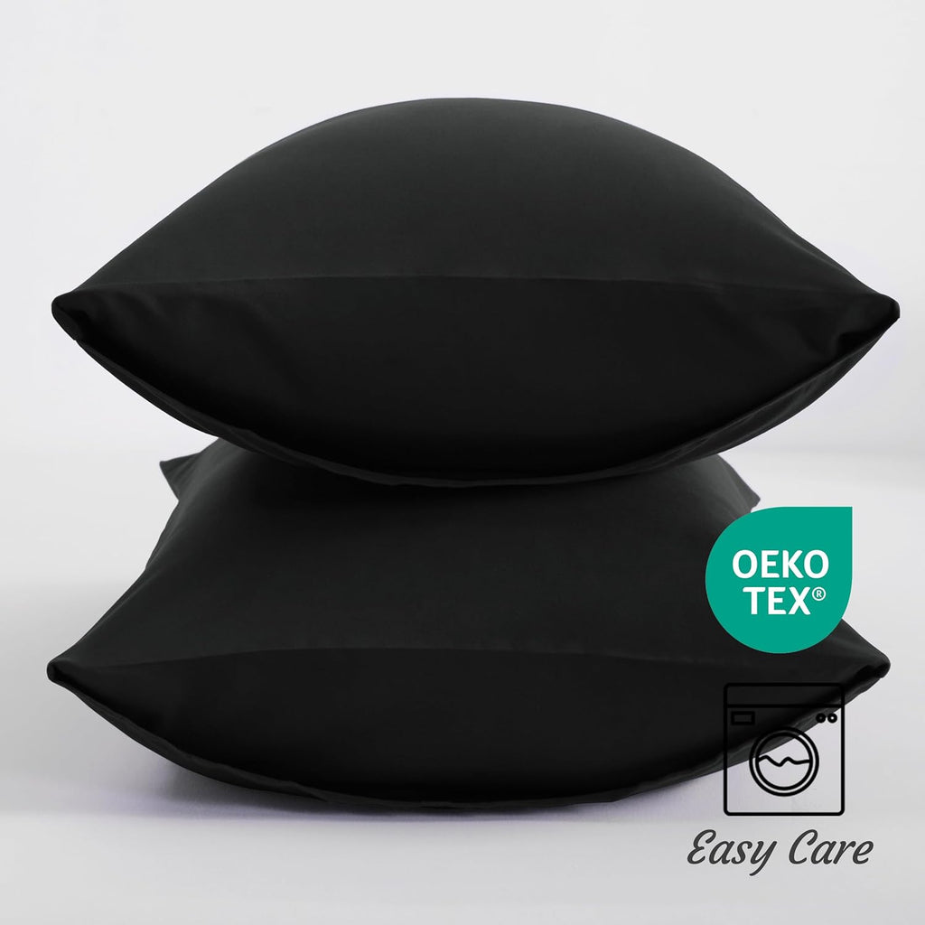 Ntbay Queen Pillow Cases Set, 2 Pack Brushed Microfiber 20x30 Inches, Soft, Wrinkle, Fade, Stain Resistant Black Pillow Cases with Envelope…