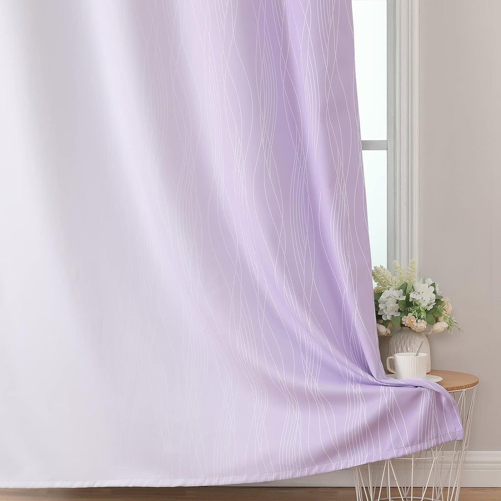 Estelartextiler Estelar Textiler Lilac and Greyish White Gradient Blackout Curtains for Bedroom, Thermal Insulated Ombre Blackout Drapes, L…