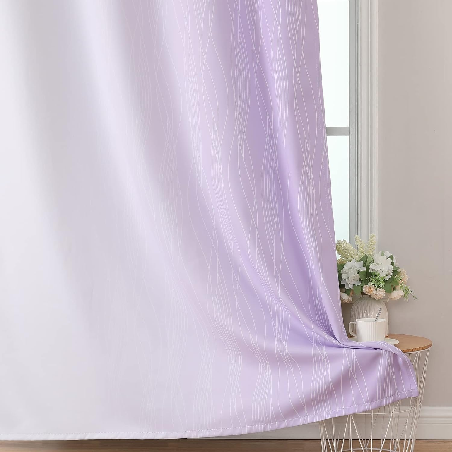 Estelartextiler Estelar Textiler Lilac and Greyish White Blackout Curtains 63 Inch Length 2 Panels Set, Room Darkening Grommet Ombre Curtai…