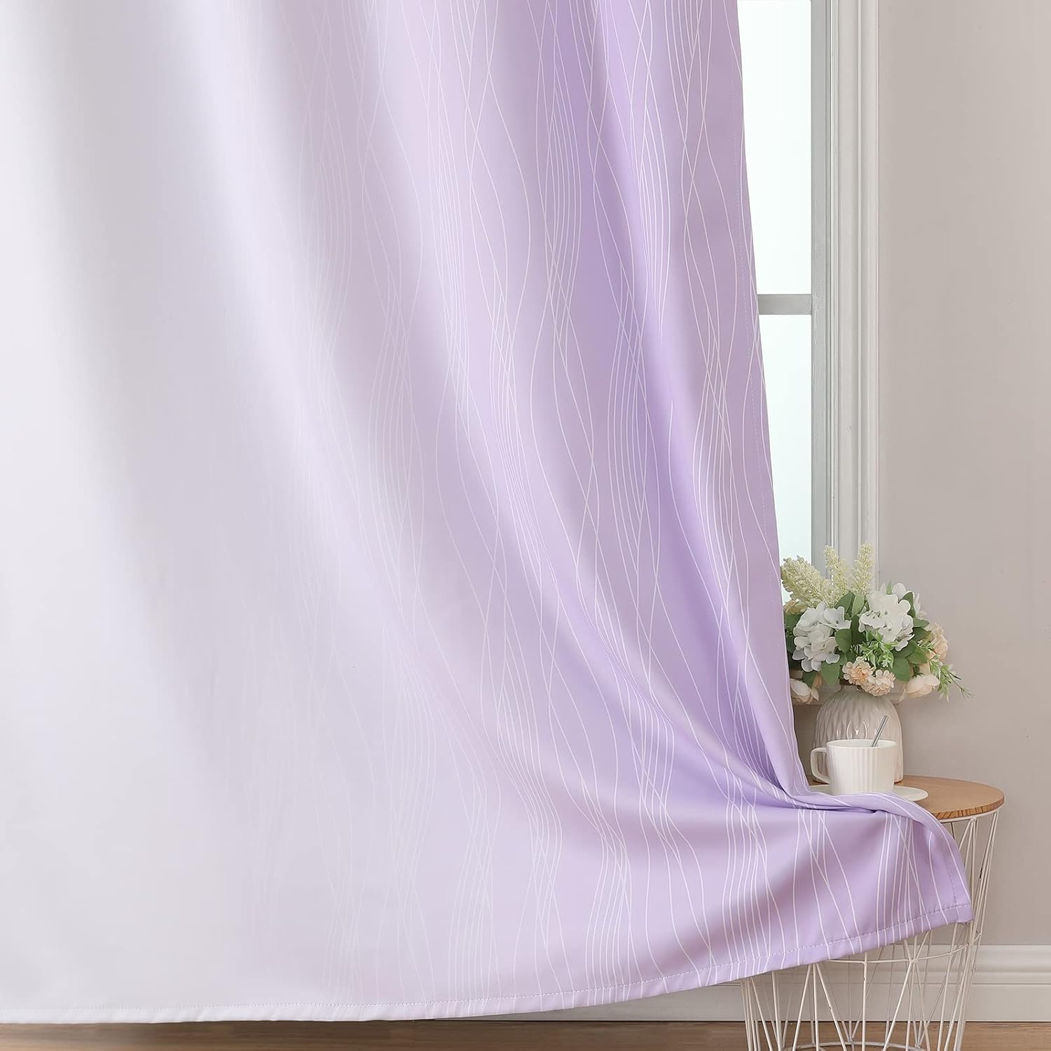 Estelartextiler Estelar Textiler Lilac and Greyish White Ombre Blackout Curtains 102 Inches Long 2 Panels Set, Thermal Insulated Drapes for…