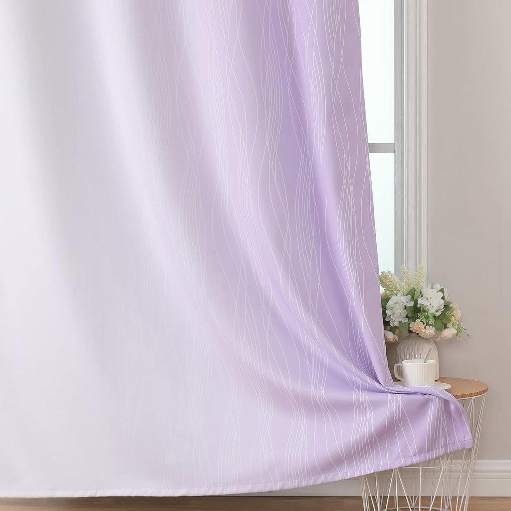 Estelartextiler Estelar Textiler Lilac and Greyish White Blackout Curtains 96 Inches Long, Full Room Darkening Grommet Curtains for Bedroom…