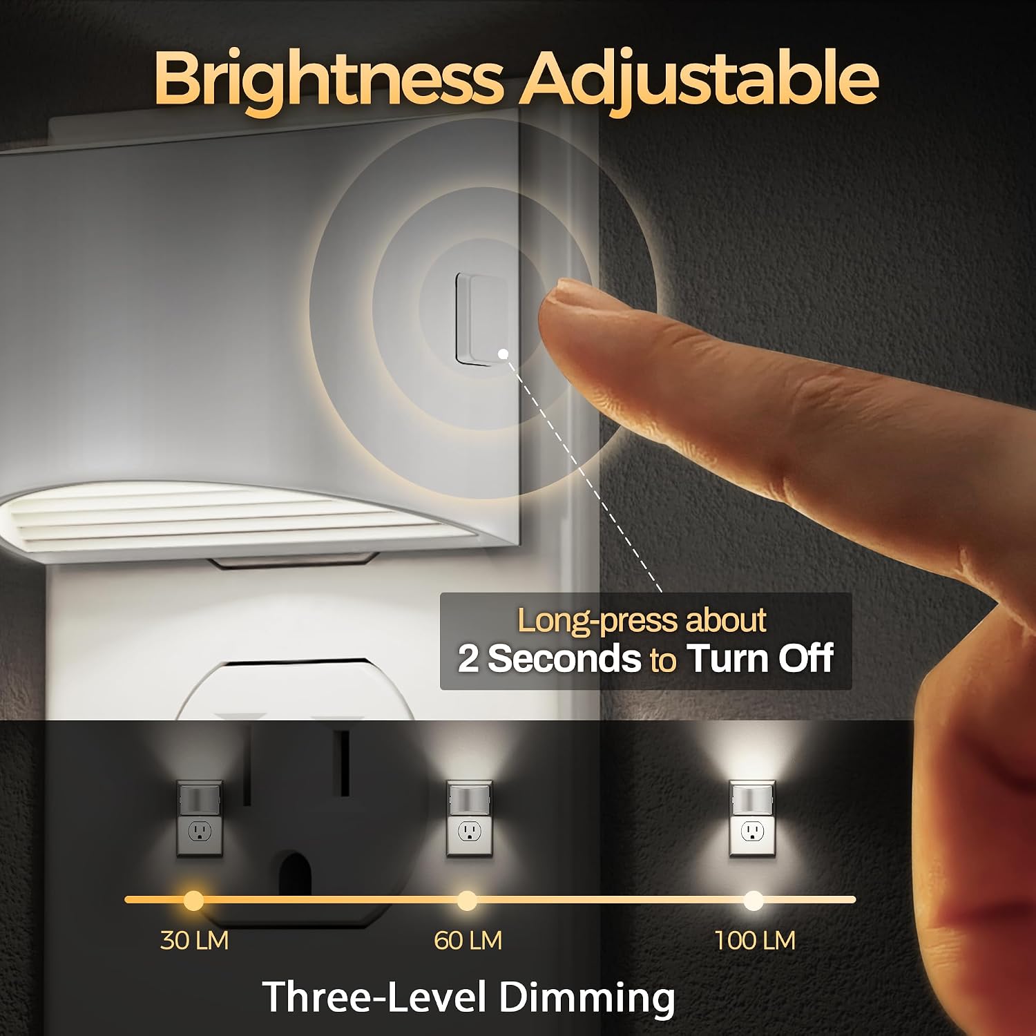 DORESshop LED Night Light[2 Pack], Night Lights Plug into Wall, 3 Level Brightness Adjustable Plug in Night Light, Dusk to Dawn Sensor…