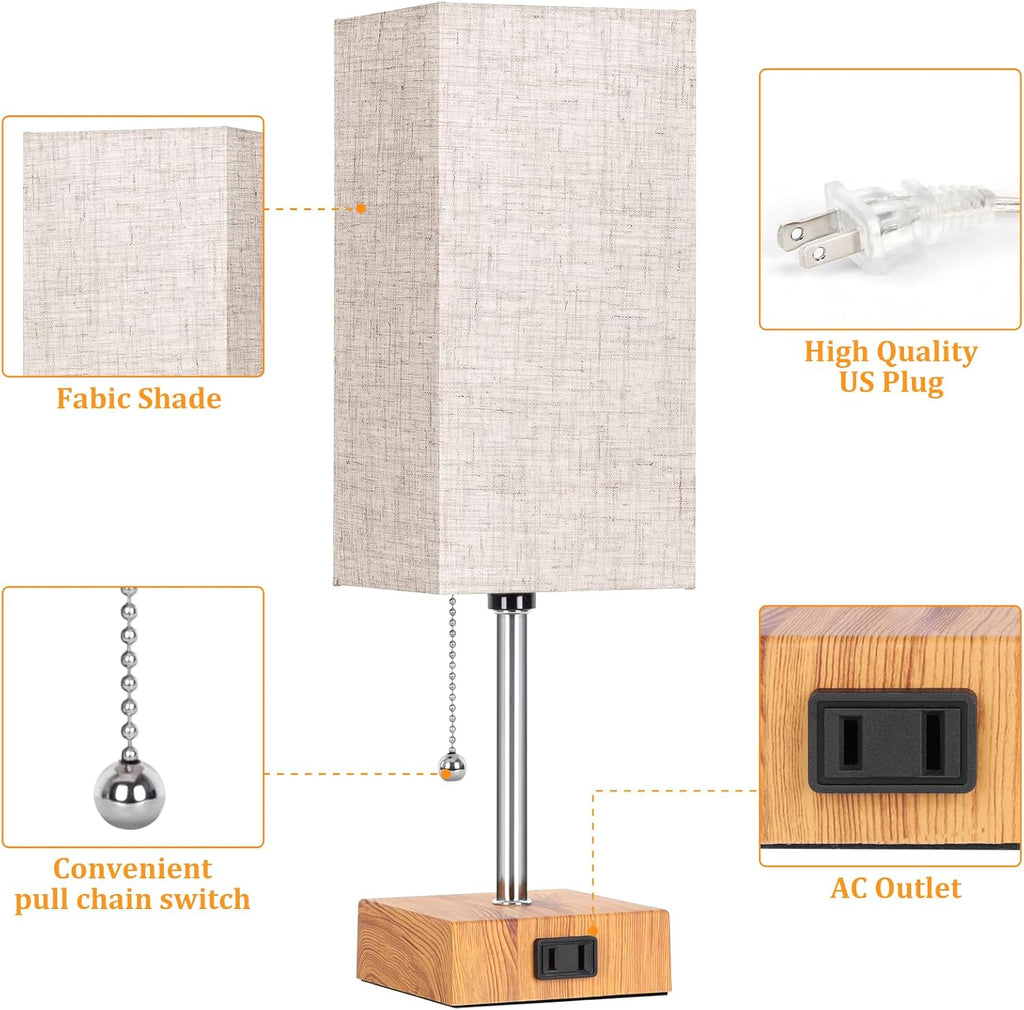 Table Lamp for Bedroom set of 2,3-Color Bedside Lamps with Pull Chain Table Lamps for Nightstand with AC Outlets, Small Night Light Lamps…