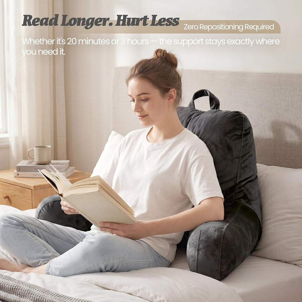 ACH Reading Pillow with Arms for Adults - Adjustable Memory Foam Bed Rest Pillow, Lumbar & Neck Back Support, Soft Velvet Cover Machine…