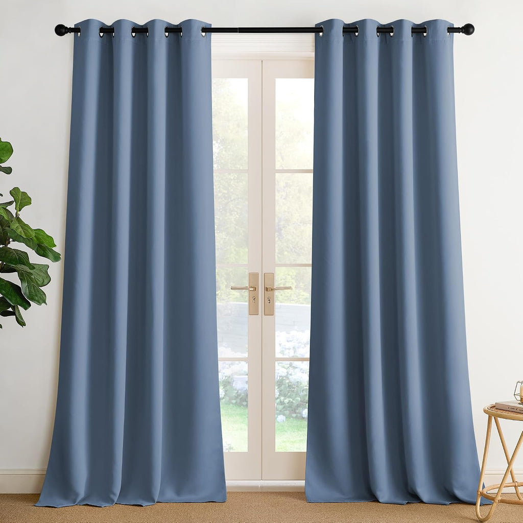 Nicetown Room Darkening Draperies Curtains Panels, 2 Panels Stone Blue W52 x L90 Blue