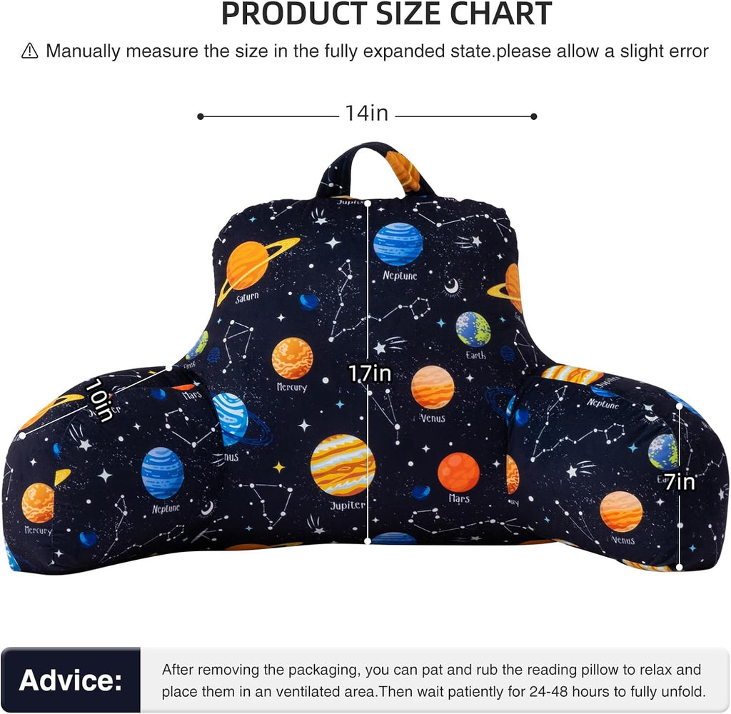 Aimuan Reading Pillow Bed Rest Wedge Backrest Pillow Outer Space Universe Galaxy Printed Collections with Arms Sitting in Bed Black-Blue