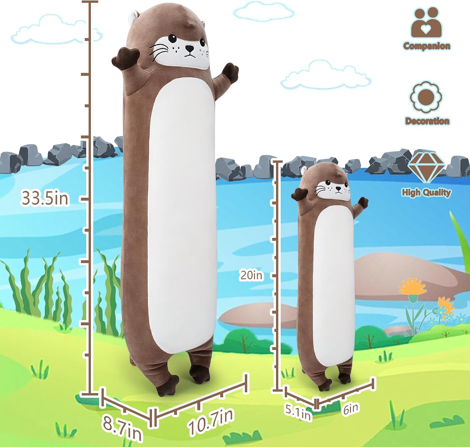 Large Otter Stuffed Animal,33.5” Long Otter Plush, Cute Plushies Animal Body Pillow, Kawaii Big Plush Toys Animals Gifts, Animals Sleeping…