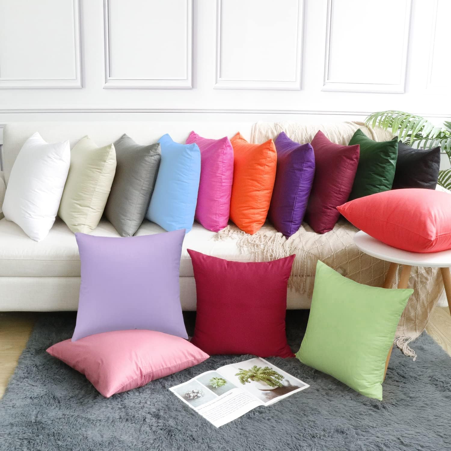 Thmyo 4-Pack 100% Cotton Comfortable Solid Decorative Throw Pillow Case Square Cushion Cover Pillowcase Sublimation Blank Pillow Covers(18x…