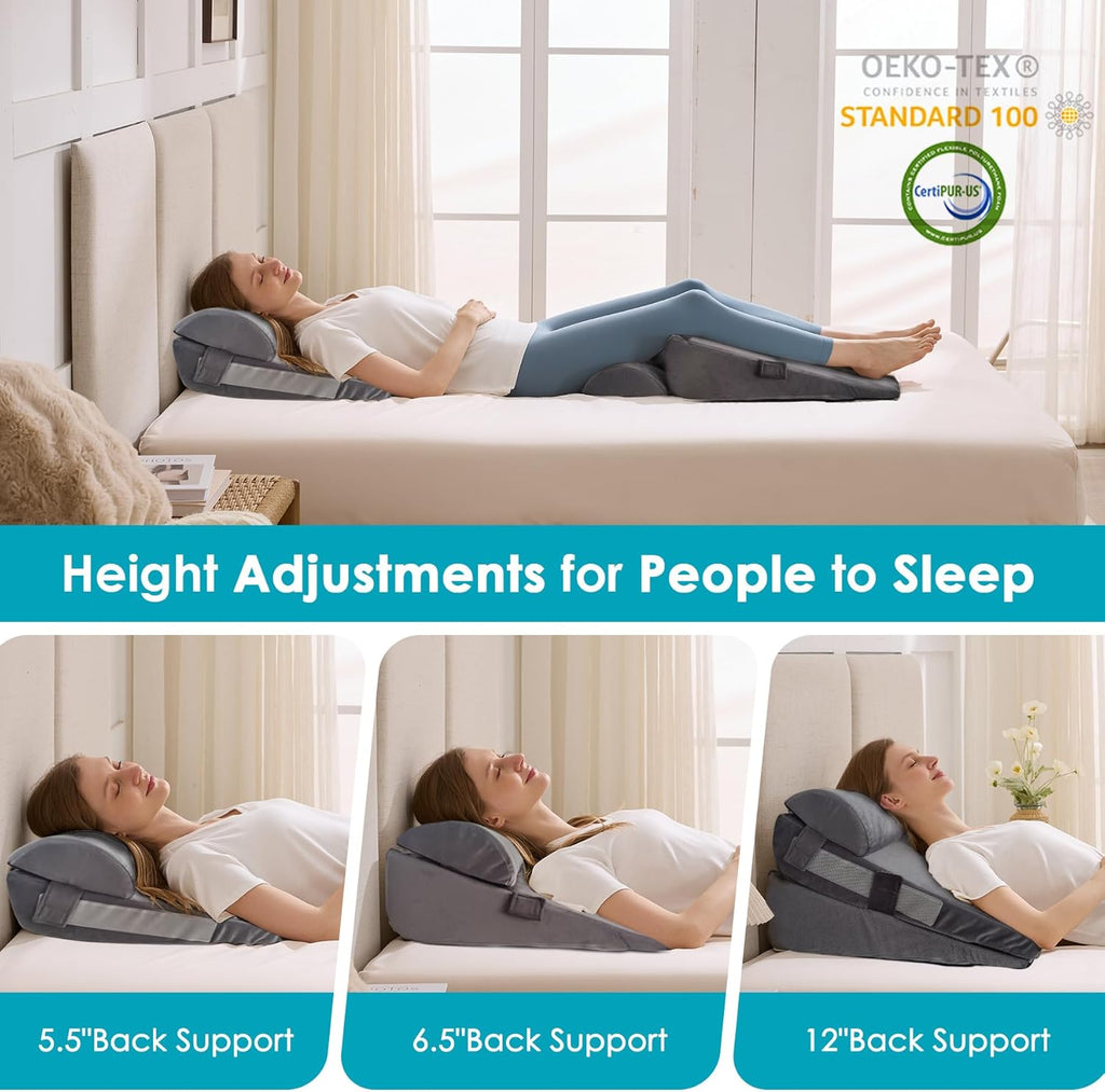 Wgakced 3Pcs Wedge Pillow Set for After Surgery, Acid Reflux Relief, Adjustable Bed Wedge Pillows for Sleeping, Anti Snore, Memory Foam Trian…