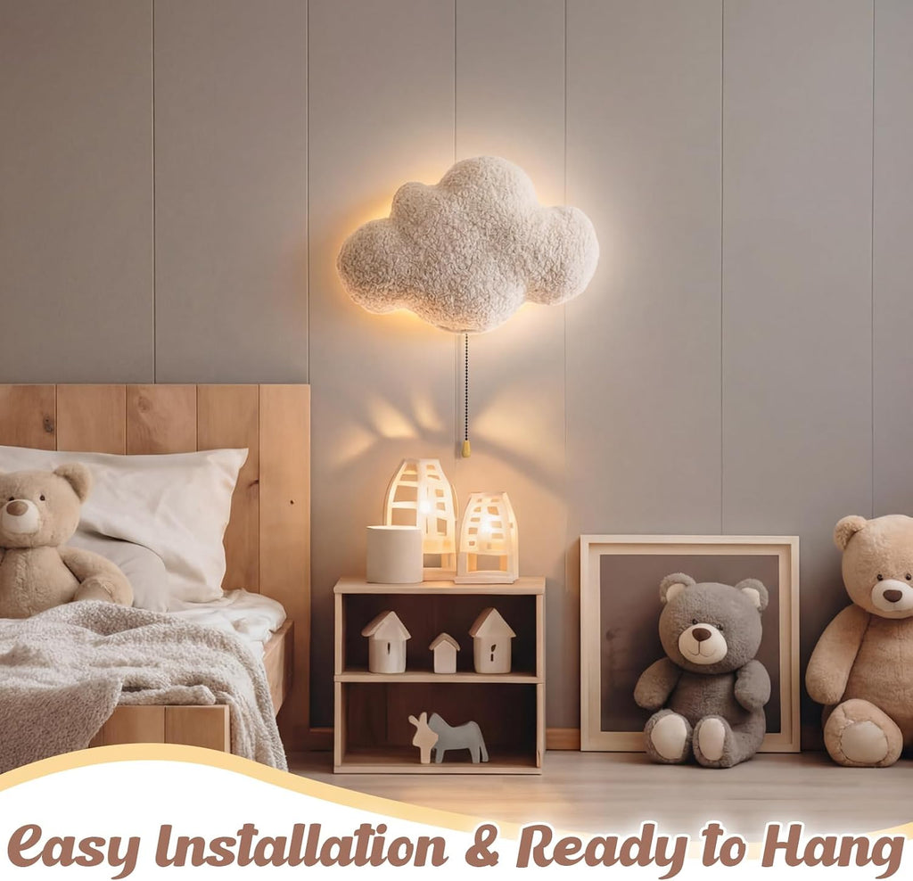 Aurelema Fluffy Cloud Night Light Wall Lamp Sleeping Nursery Lighting Cute Floating Battery Operated Hanging Lamp for Baby Boys Girls…