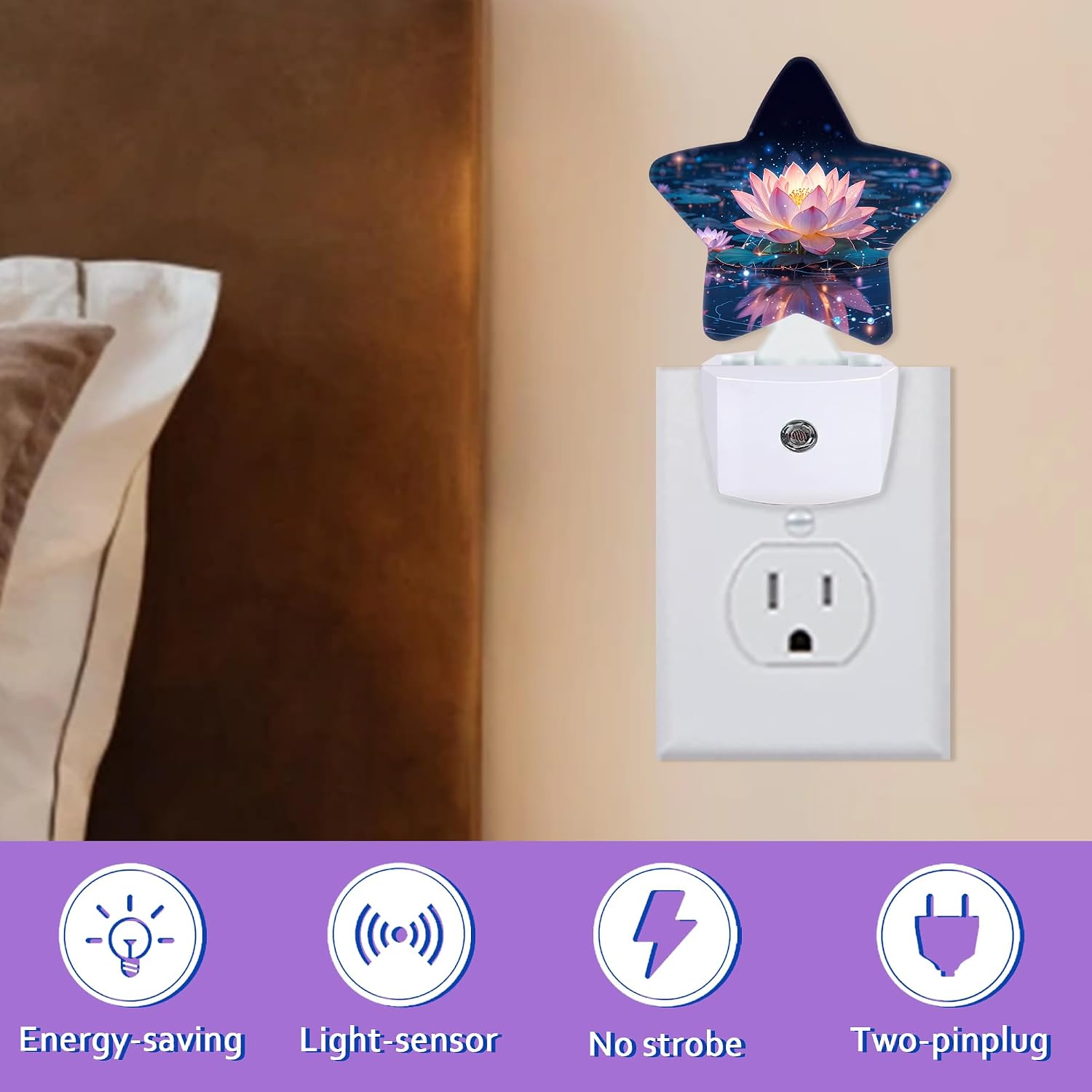 Pink Lotus Night Lights Plug Into Wall, Glitter Flower Dusk to Dawn Light Sensor Night Light for Kids, Energy Efficient Sleep Friendly…