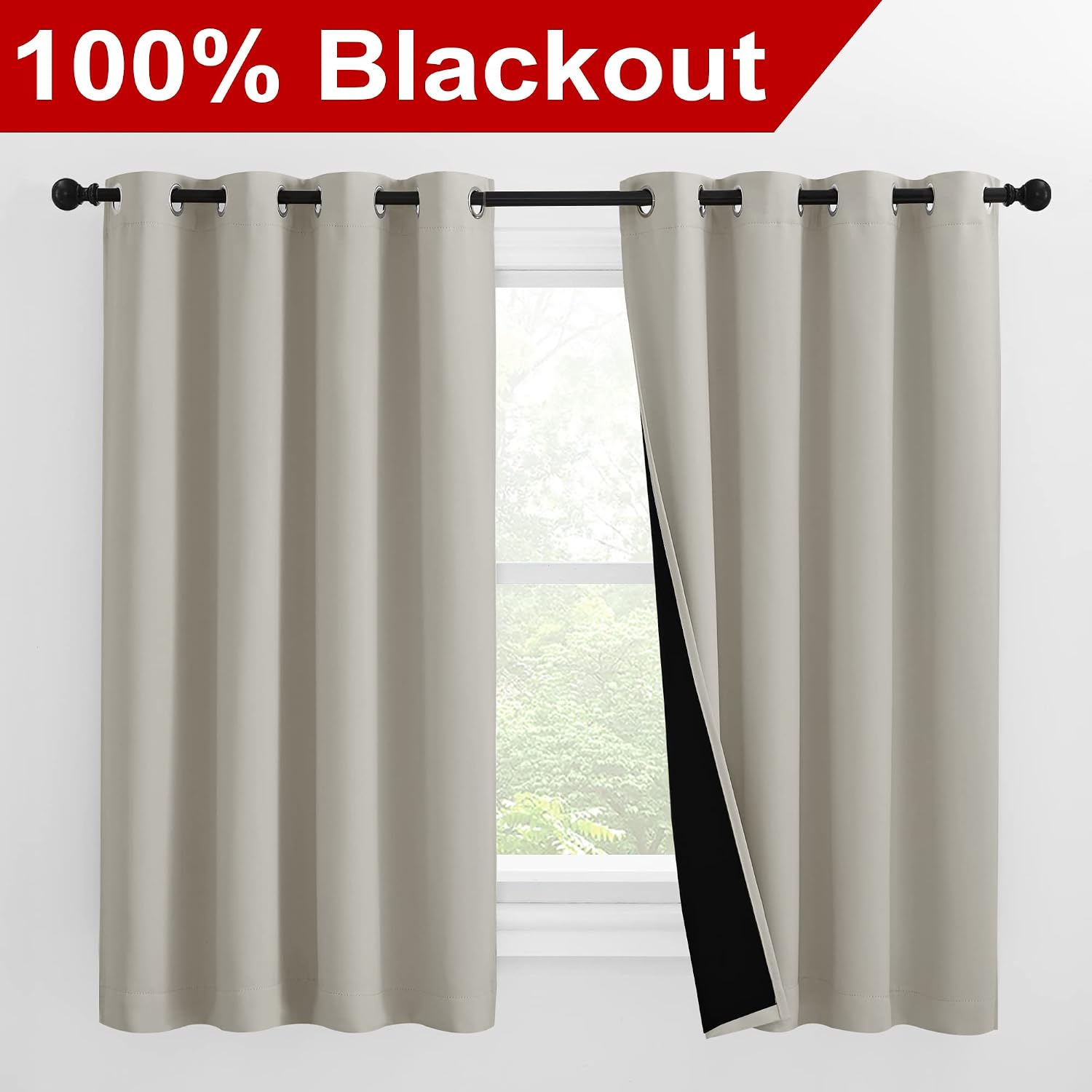 Nicetown 100% Blackout Curtains 57 inches Long, Double-Deck Completely Blackout Window Treatment Thermal Insulated Lined Drapes for Small W…