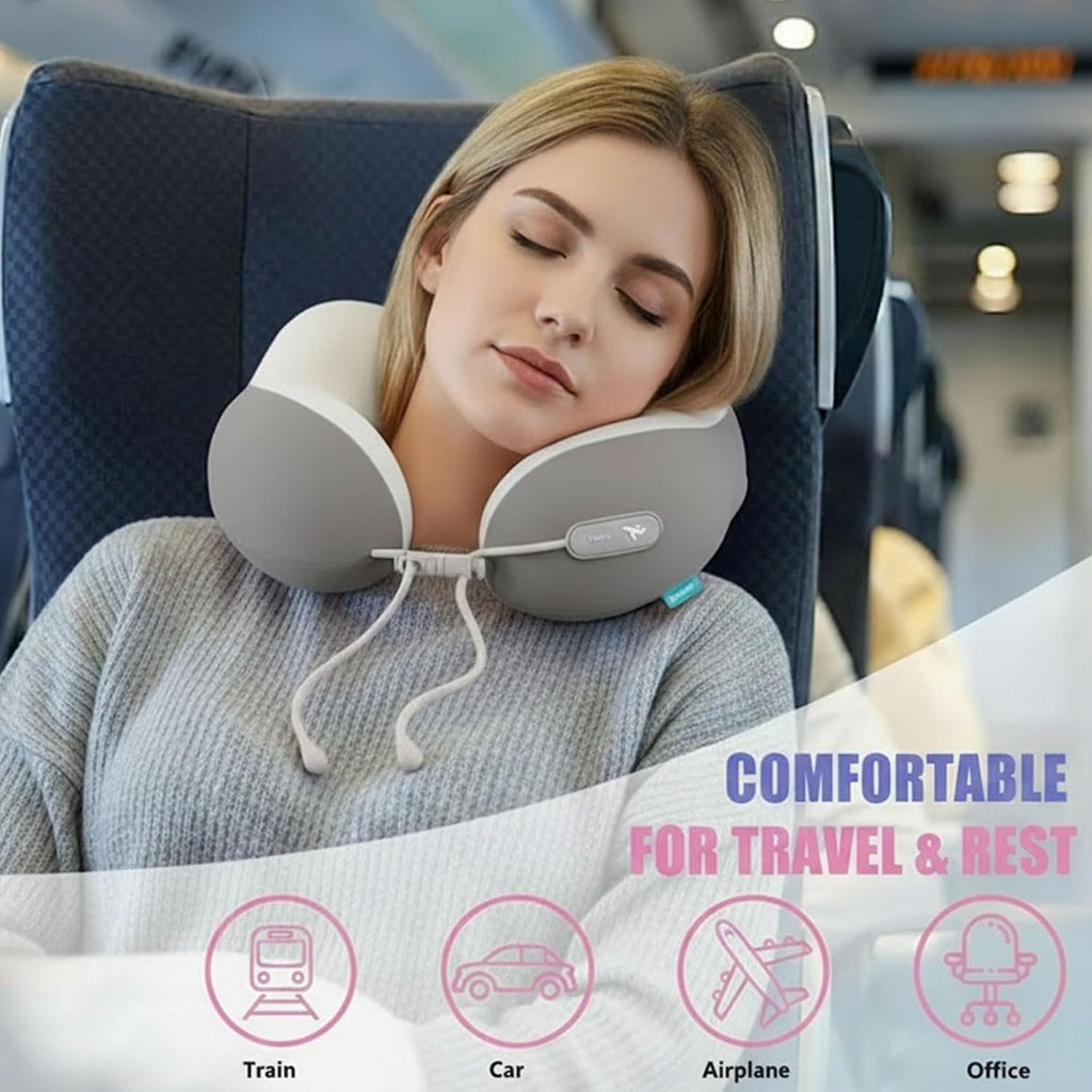 Travel Pillow with Cool Material, Neck Pillow for Traveling 100% Pure Memory Foam, Travel Neck Pillow with Hard Case, Airplane Pillow for…