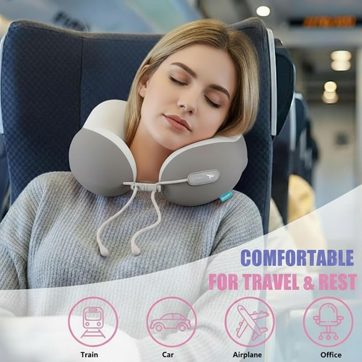 Travel Pillow with Cool Material, Neck Pillow for Traveling 100% Pure Memory Foam, Travel Neck Pillow with Hard Case, Airplane Pillow for…