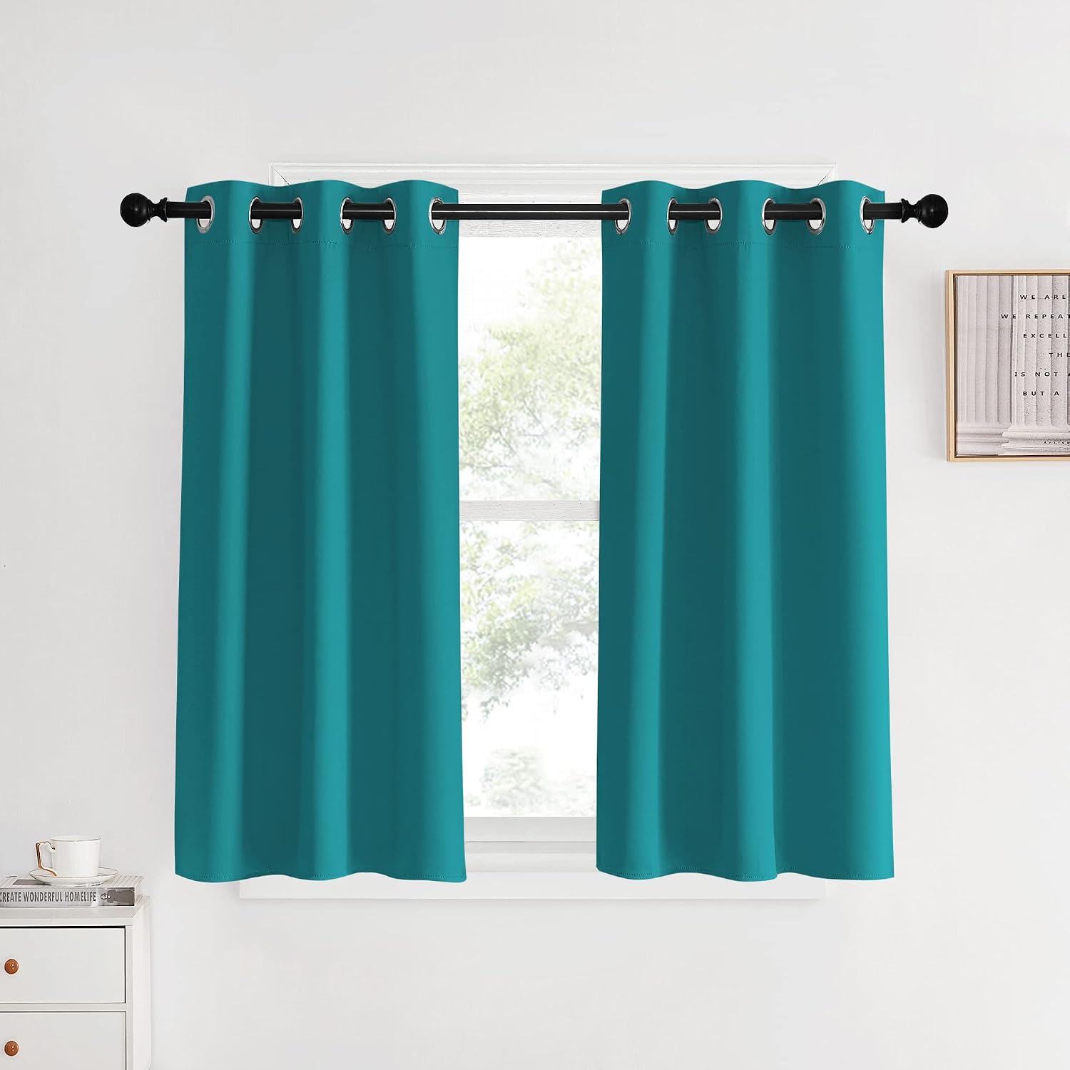 NICETOWN Room Darkening Curtains 40 inch Length 2 Panels, Peacock Teal, W34, Thermal Insulated Grommet Blackout Curtains for Modern…