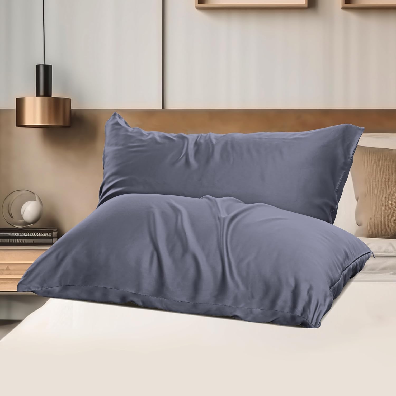 ShunjieHome 4 Pack Bamboo Viscose Pillow Protectors King Size, 400 Thread Count Cooling Zippered Pillowcases for Hot Sleepers & Night Sweat…